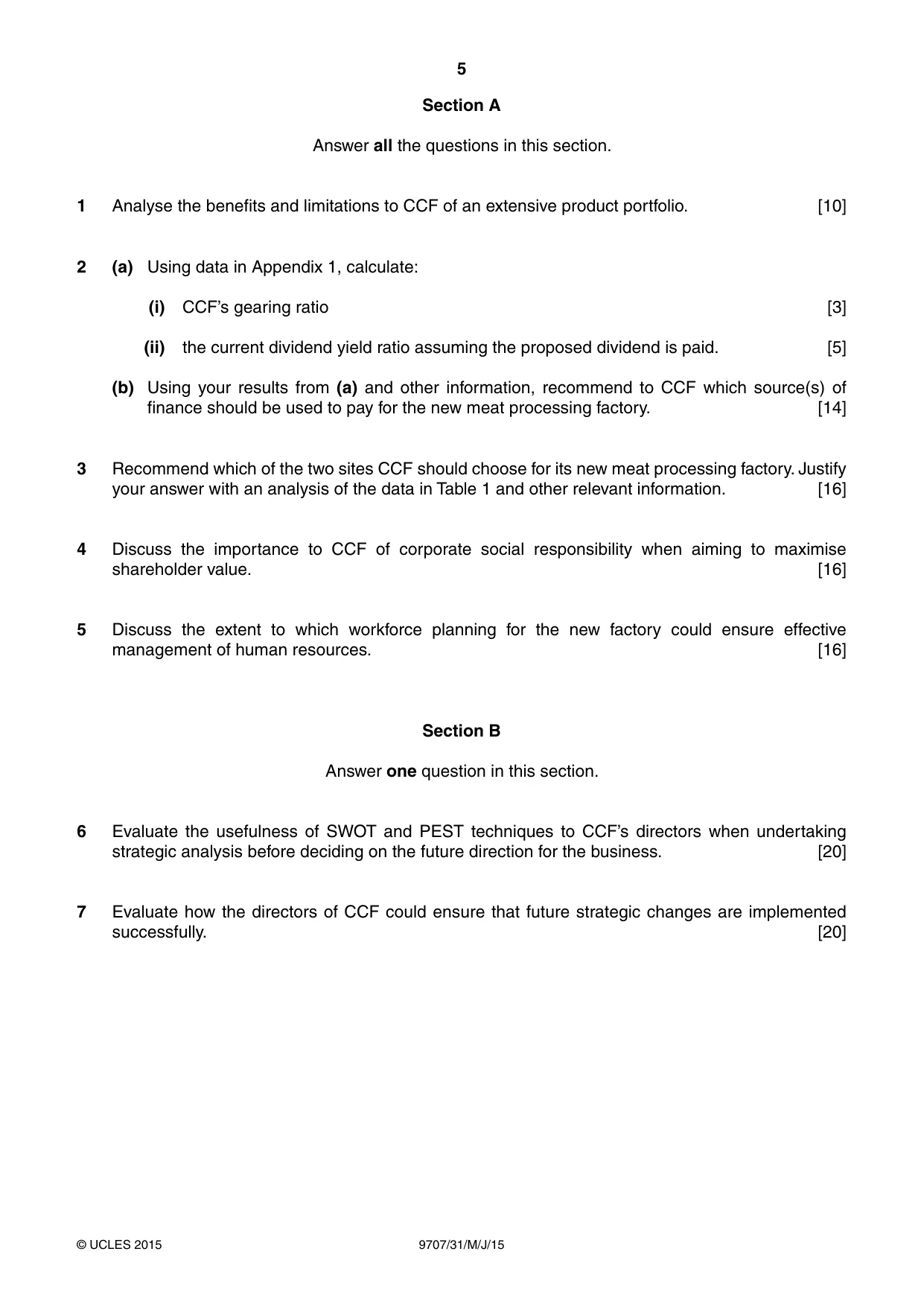 Cambridge A Level Business Studies (for final examination in 2015) 9707 2015 May/June Paper 3 · Variant 1 question paper, page 5 of 8