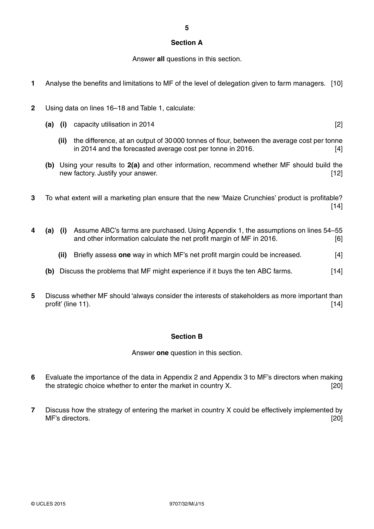 Cambridge A Level Business Studies (for final examination in 2015) 9707 2015 May/June Paper 3 · Variant 2 question paper, page 5 of 8