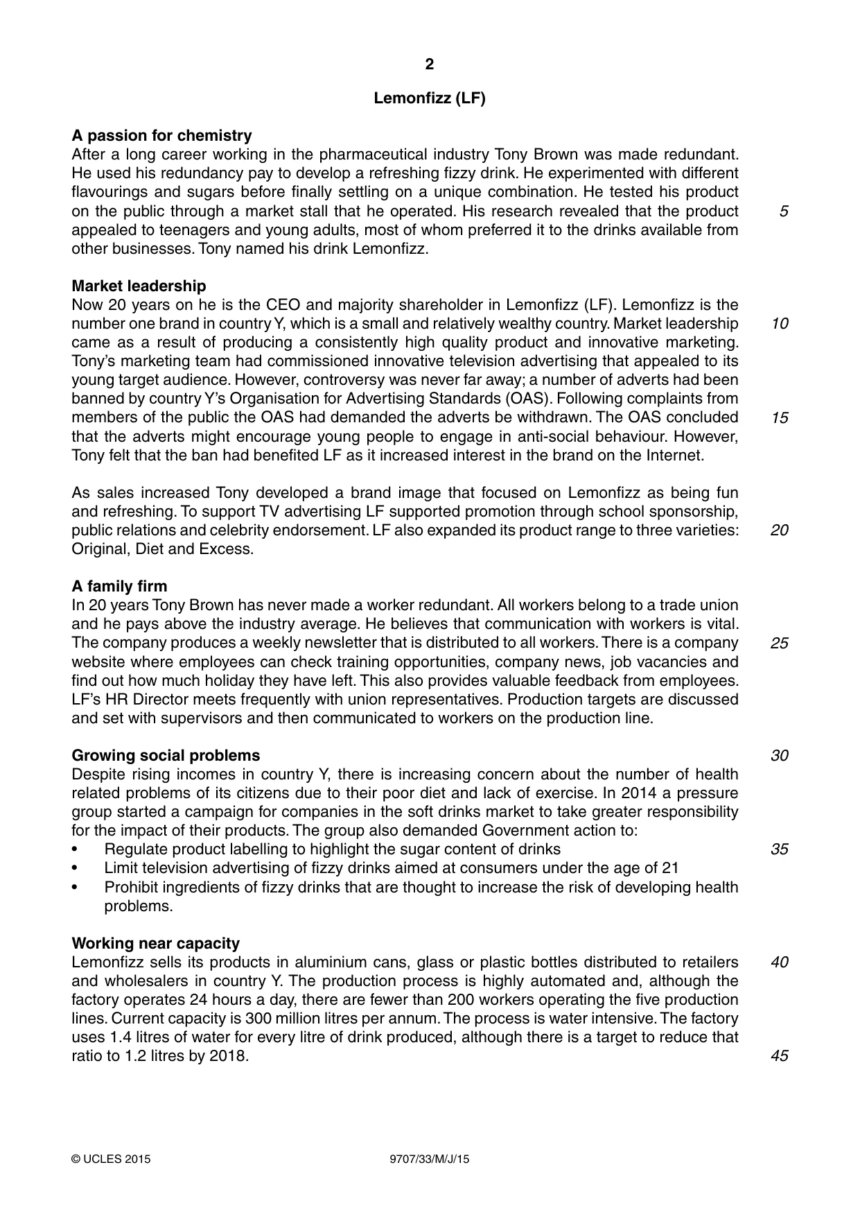 Cambridge A Level Business Studies (for final examination in 2015) 9707 2015 May/June Paper 3 · Variant 3 question paper, page 2 of 8