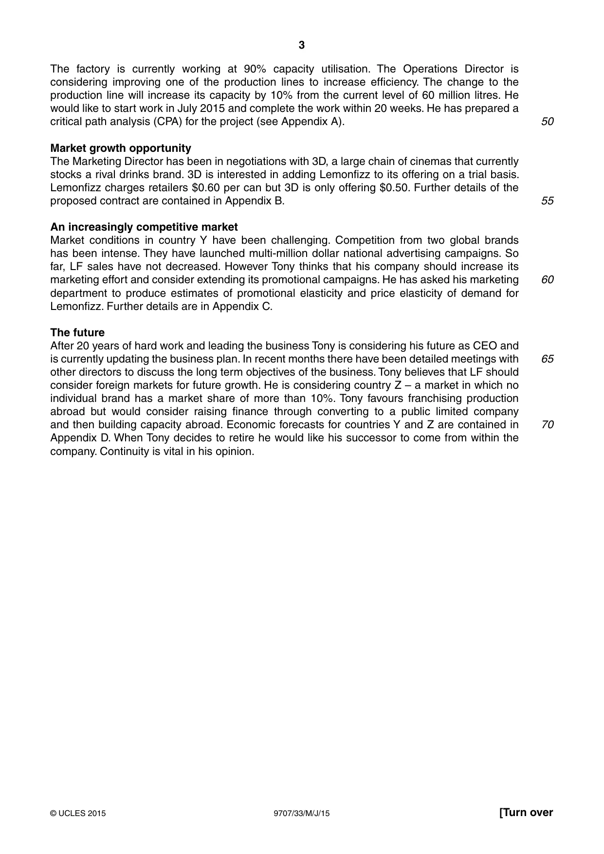 Cambridge A Level Business Studies (for final examination in 2015) 9707 2015 May/June Paper 3 · Variant 3 question paper, page 3 of 8