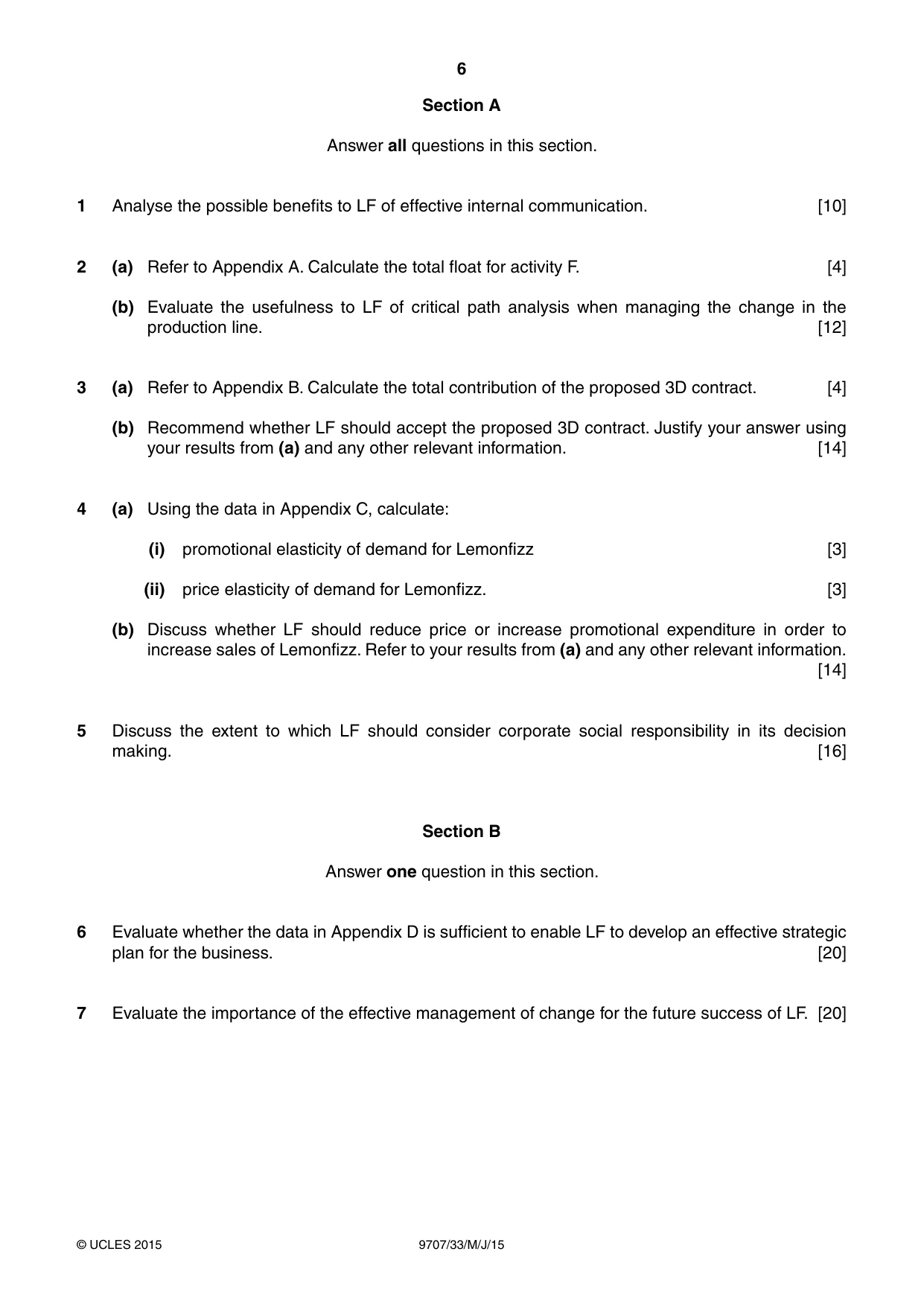 Cambridge A Level Business Studies (for final examination in 2015) 9707 2015 May/June Paper 3 · Variant 3 question paper, page 6 of 8