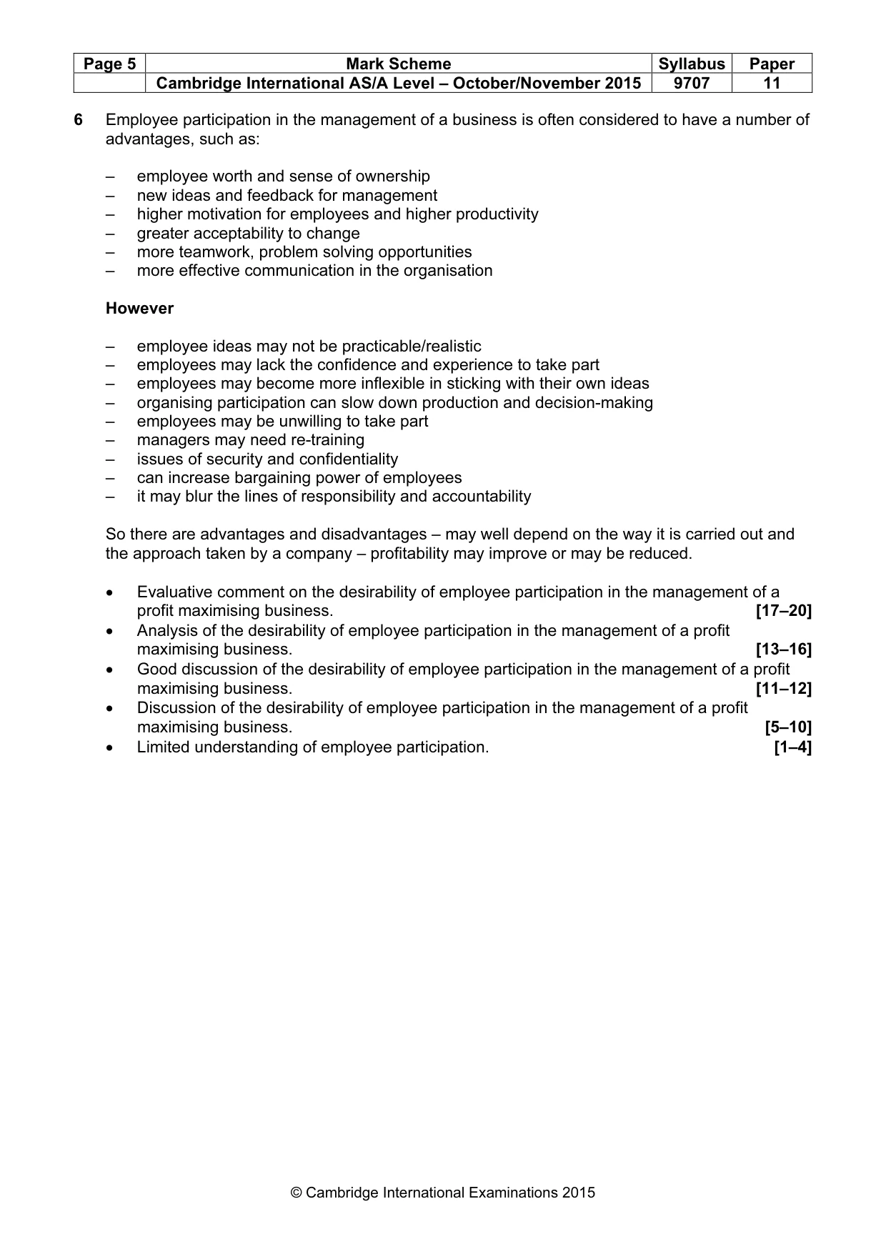 Mark scheme, page 5 of 6