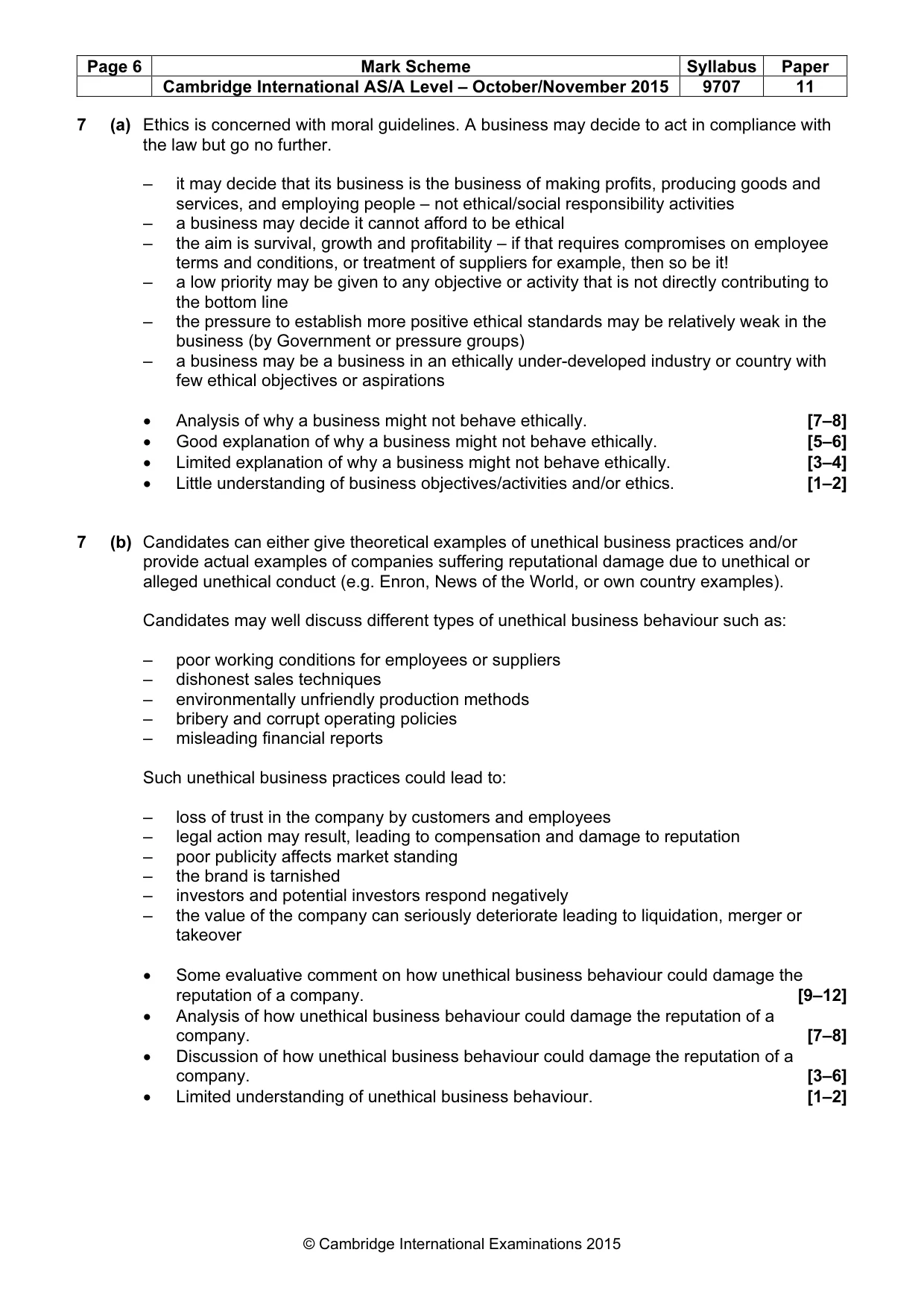 Mark scheme, page 6 of 6