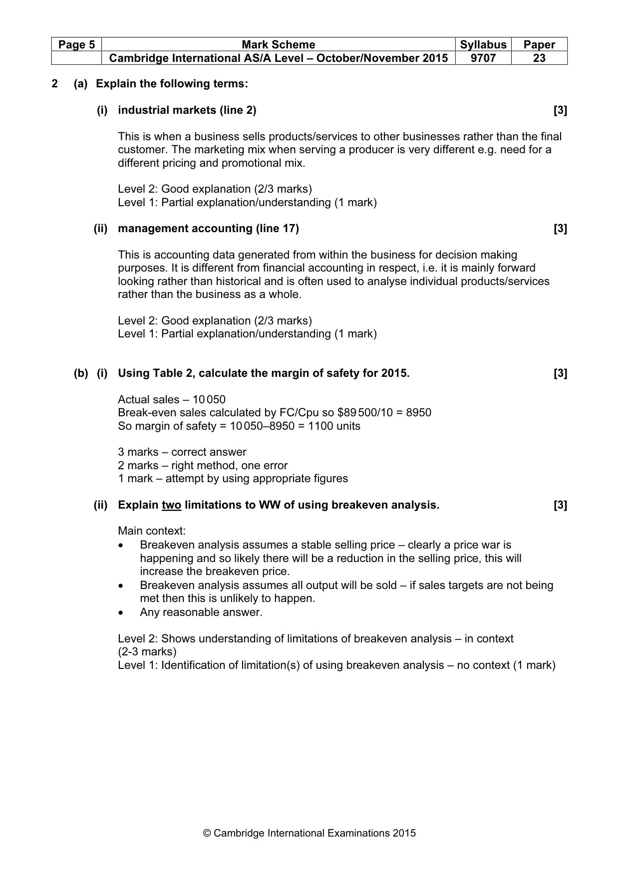 Mark scheme, page 5 of 7