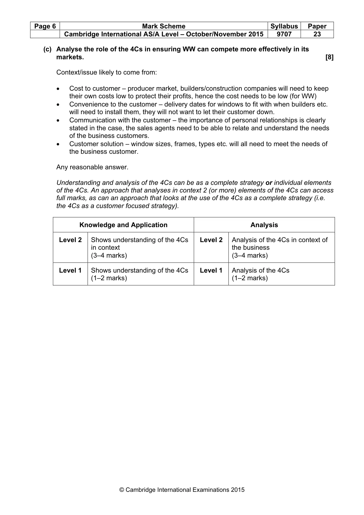 Mark scheme, page 6 of 7
