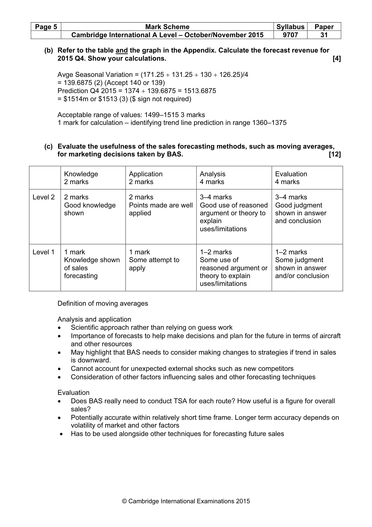 Mark scheme, page 5 of 9