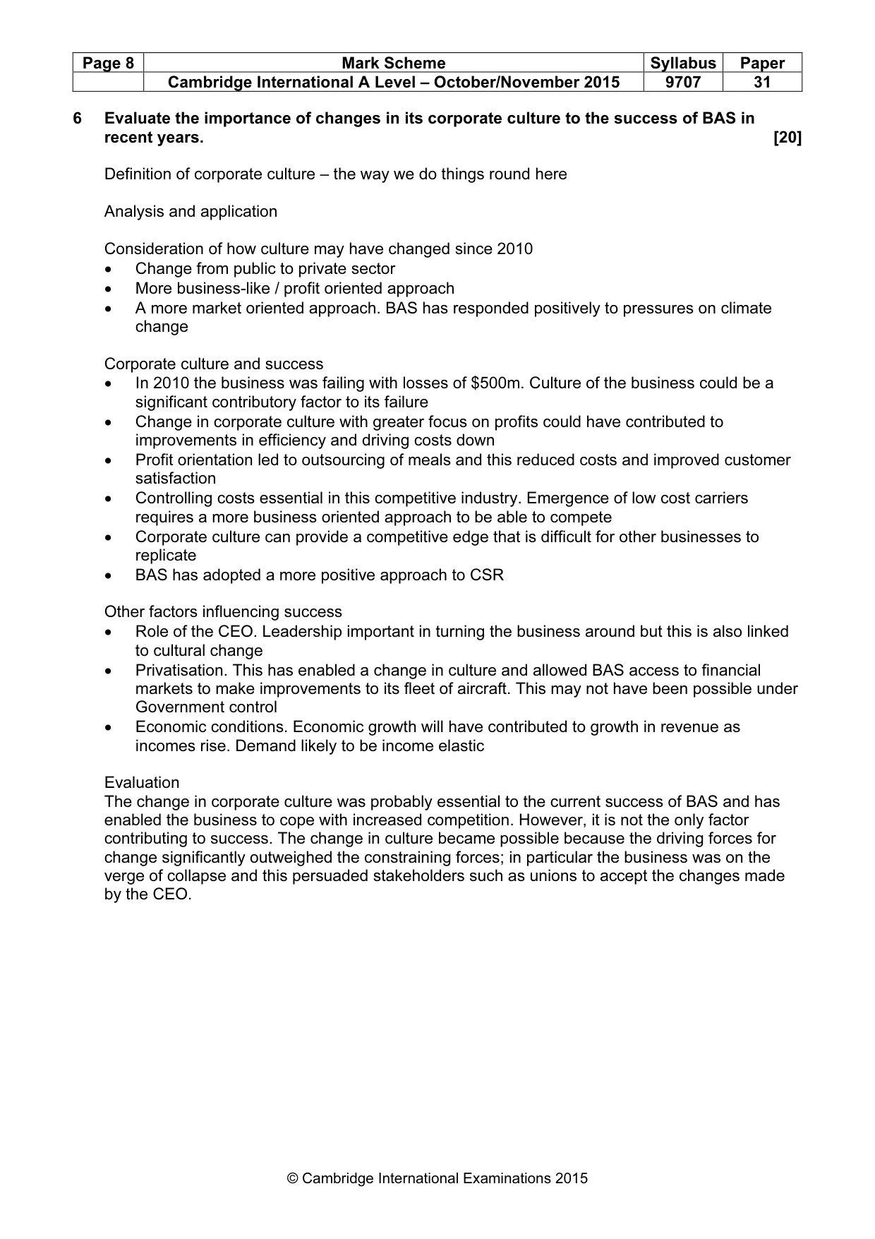 Mark scheme, page 8 of 9