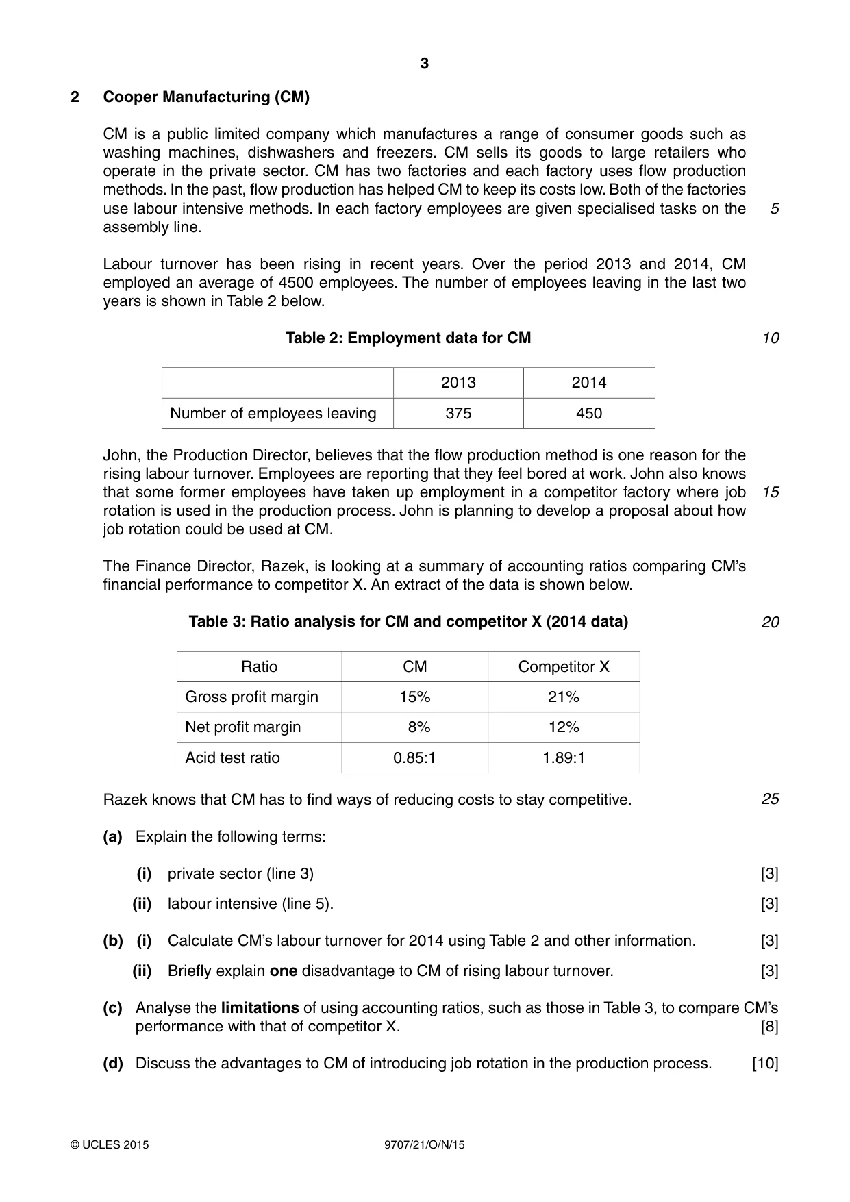Cambridge A Level Business Studies (for final examination in 2015) 9707 2015 Oct/Nov Paper 2 · Variant 1 question paper, page 3 of 4
