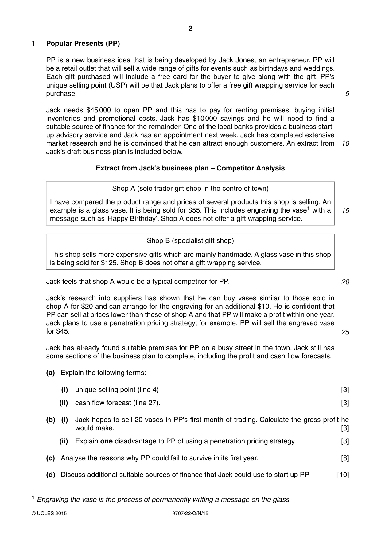 Cambridge A Level Business Studies (for final examination in 2015) 9707 2015 Oct/Nov Paper 2 · Variant 2 question paper, page 2 of 4