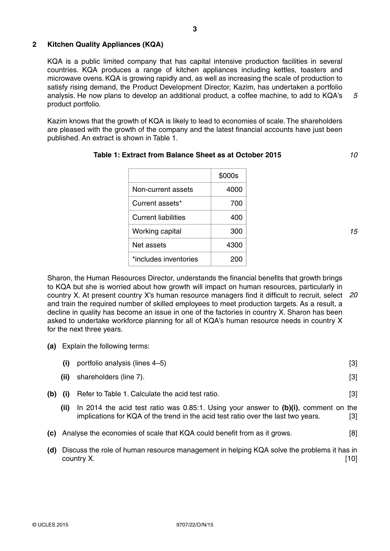 Cambridge A Level Business Studies (for final examination in 2015) 9707 2015 Oct/Nov Paper 2 · Variant 2 question paper, page 3 of 4