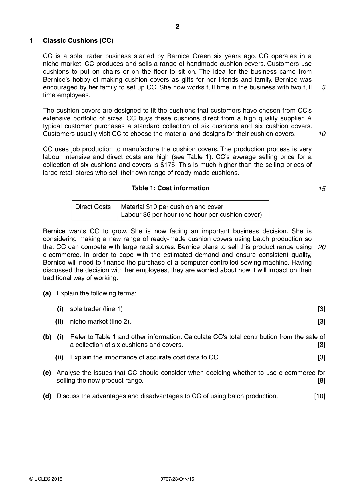Cambridge A Level Business Studies (for final examination in 2015) 9707 2015 Oct/Nov Paper 2 · Variant 3 question paper, page 2 of 4
