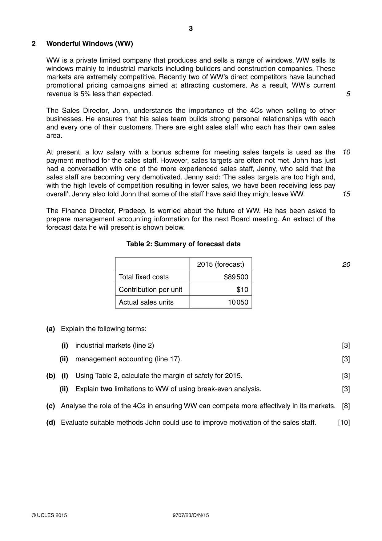 Cambridge A Level Business Studies (for final examination in 2015) 9707 2015 Oct/Nov Paper 2 · Variant 3 question paper, page 3 of 4