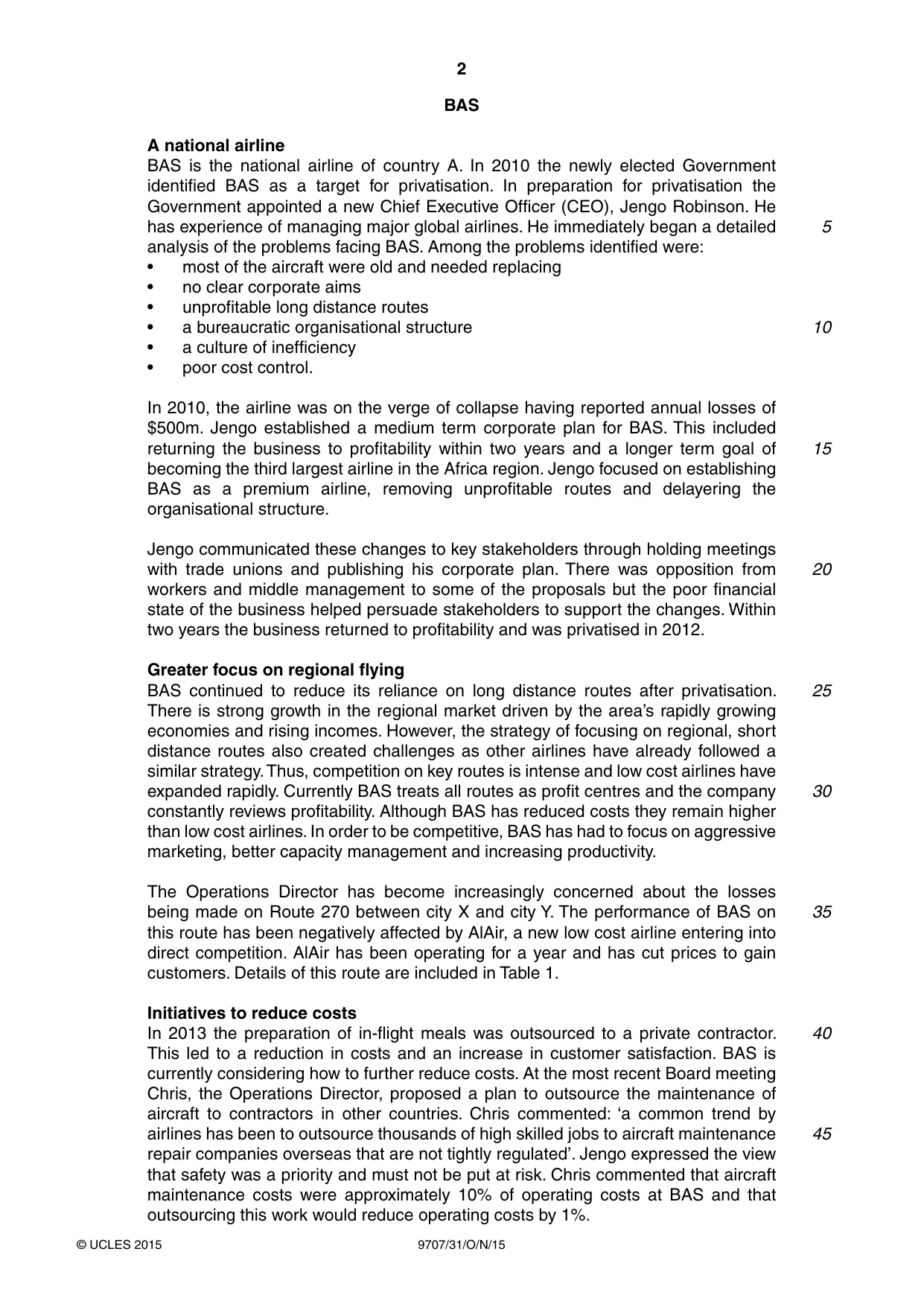 Cambridge A Level Business Studies (for final examination in 2015) 9707 2015 Oct/Nov Paper 3 · Variant 1 question paper, page 2 of 8
