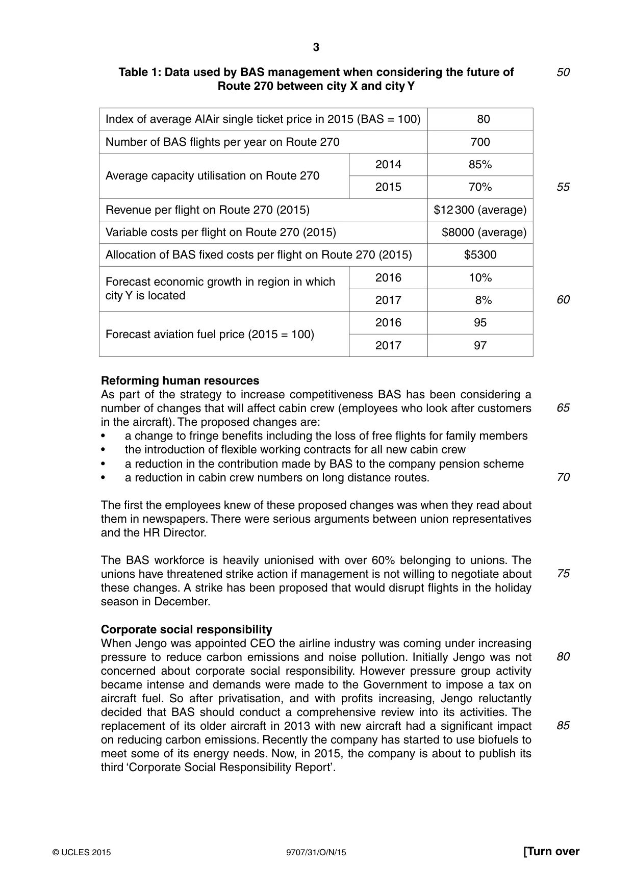 Cambridge A Level Business Studies (for final examination in 2015) 9707 2015 Oct/Nov Paper 3 · Variant 1 question paper, page 3 of 8