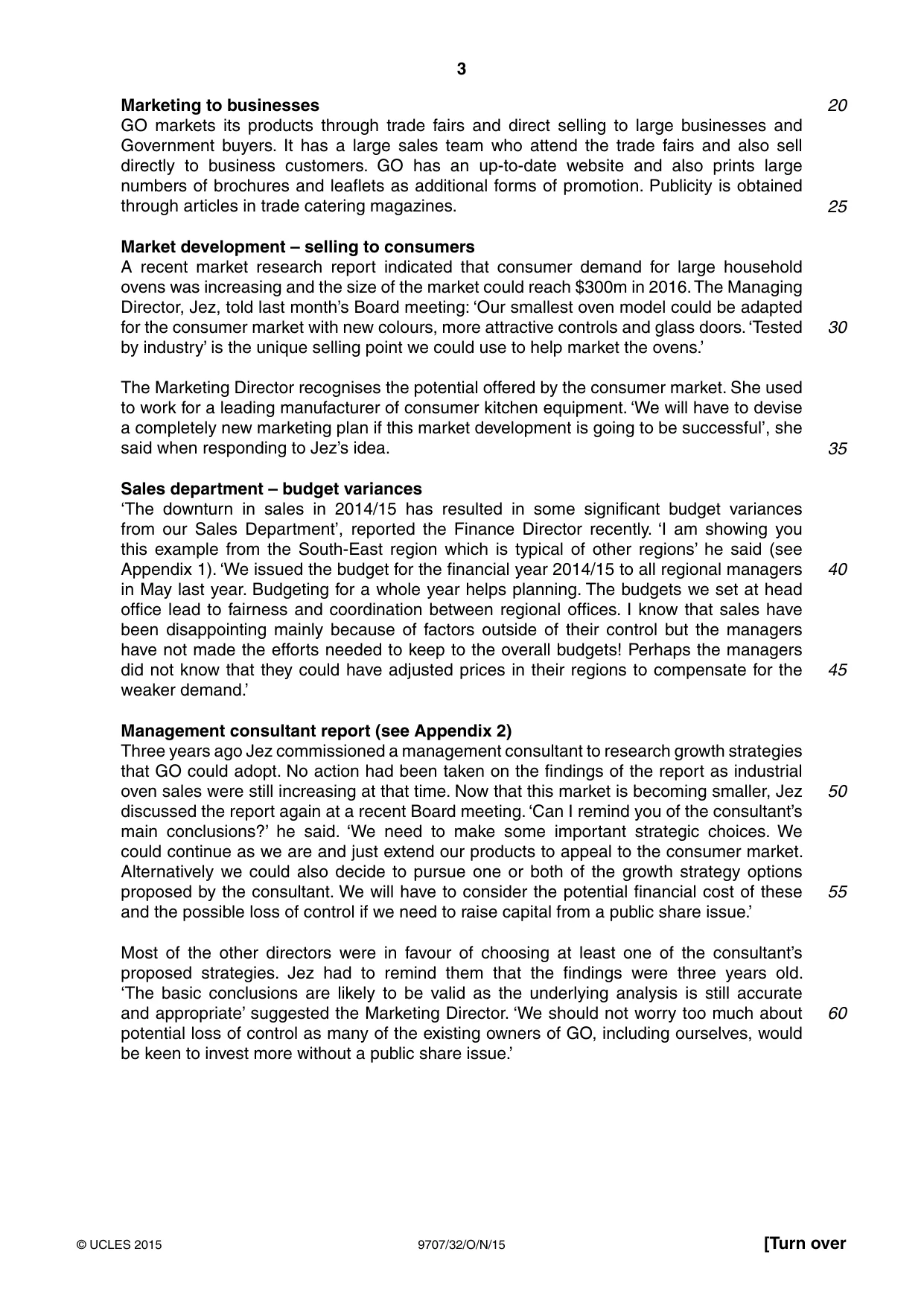 Cambridge A Level Business Studies (for final examination in 2015) 9707 2015 Oct/Nov Paper 3 · Variant 2 question paper, page 3 of 8