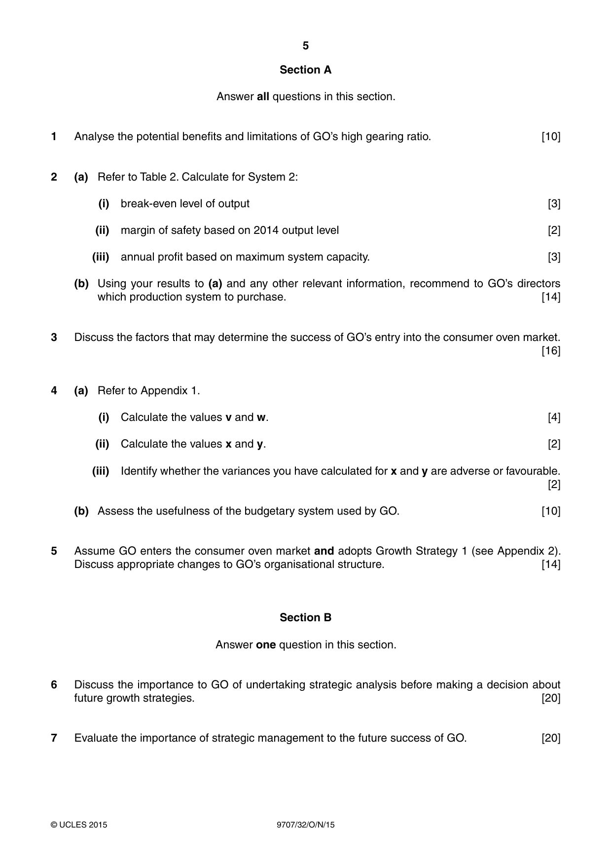 Cambridge A Level Business Studies (for final examination in 2015) 9707 2015 Oct/Nov Paper 3 · Variant 2 question paper, page 5 of 8