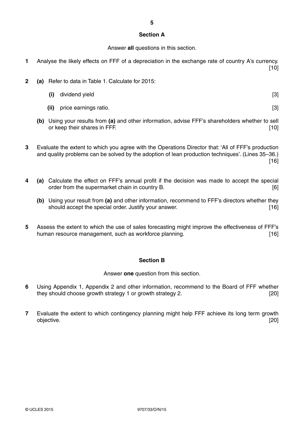 Cambridge A Level Business Studies (for final examination in 2015) 9707 2015 Oct/Nov Paper 3 · Variant 3 question paper, page 5 of 8