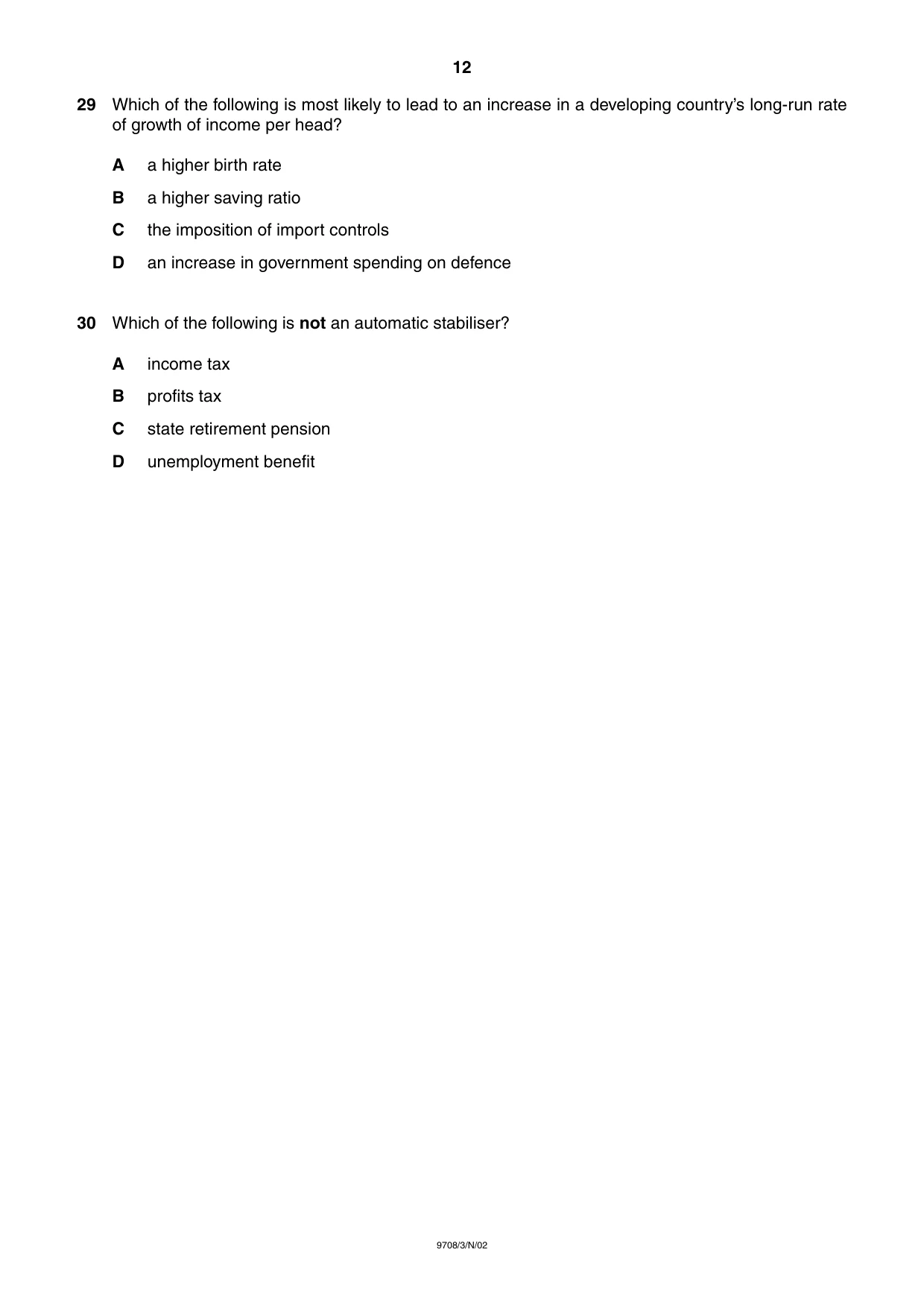 Cambridge A Level Economics 9708 2002 Oct/Nov Paper 3 · Variant 1 question paper, page 12 of 12