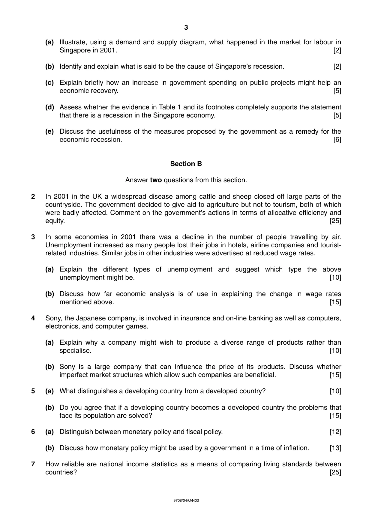 Cambridge A Level Economics 9708 2003 Oct/Nov Paper 4 · Variant 1 question paper, page 3 of 4