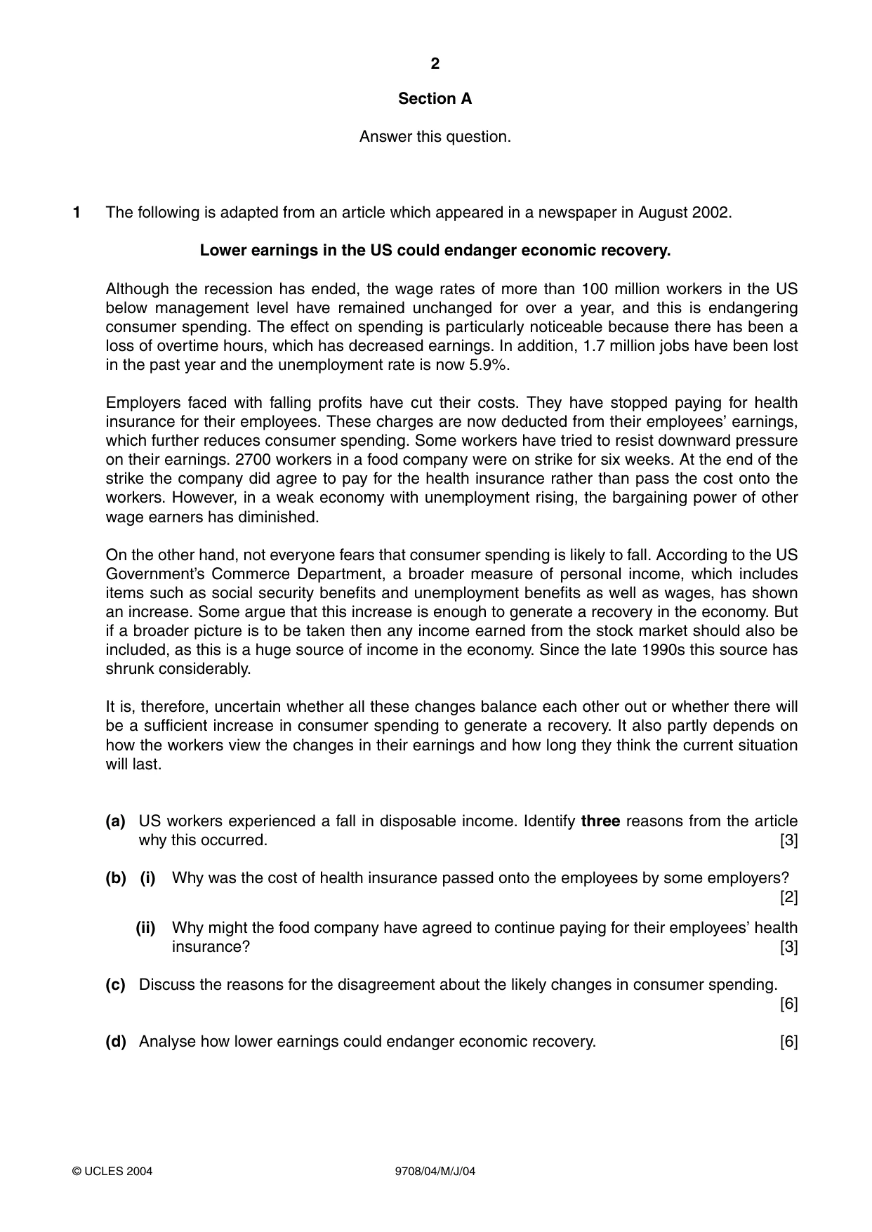 Cambridge A Level Economics 9708 2004 May/June Paper 4 · Variant 1 question paper, page 2 of 4