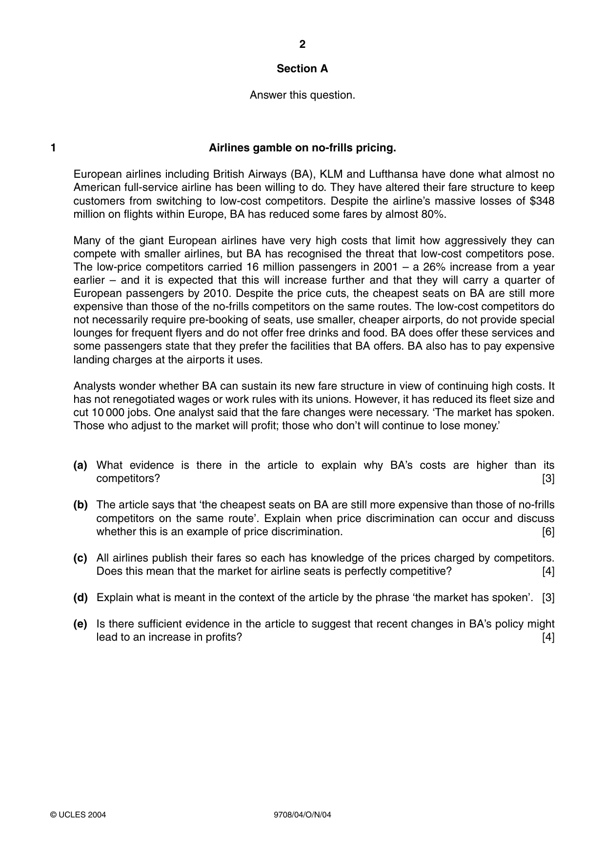 Cambridge A Level Economics 9708 2004 Oct/Nov Paper 4 · Variant 1 question paper, page 2 of 4