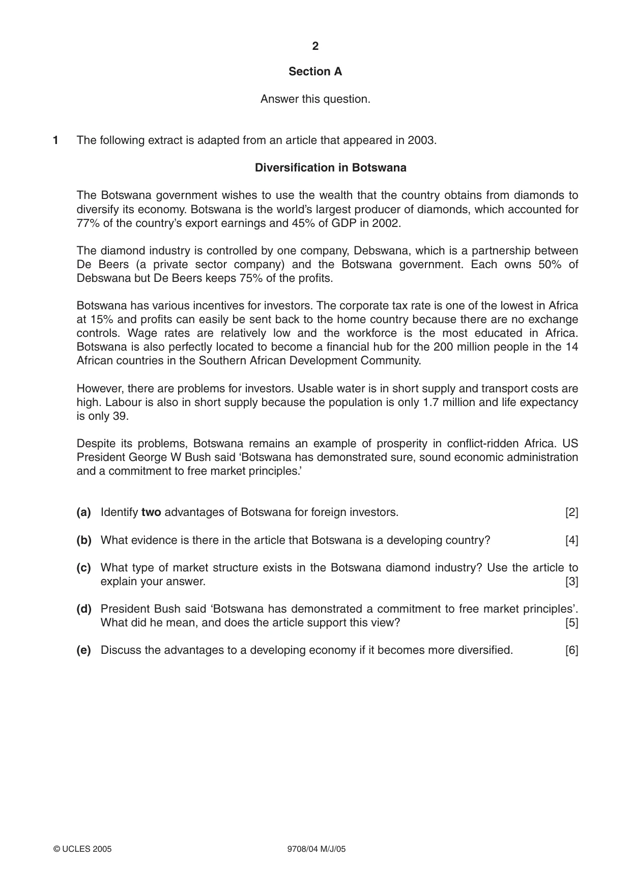 Cambridge A Level Economics 9708 2005 May/June Paper 4 · Variant 1 question paper, page 2 of 4