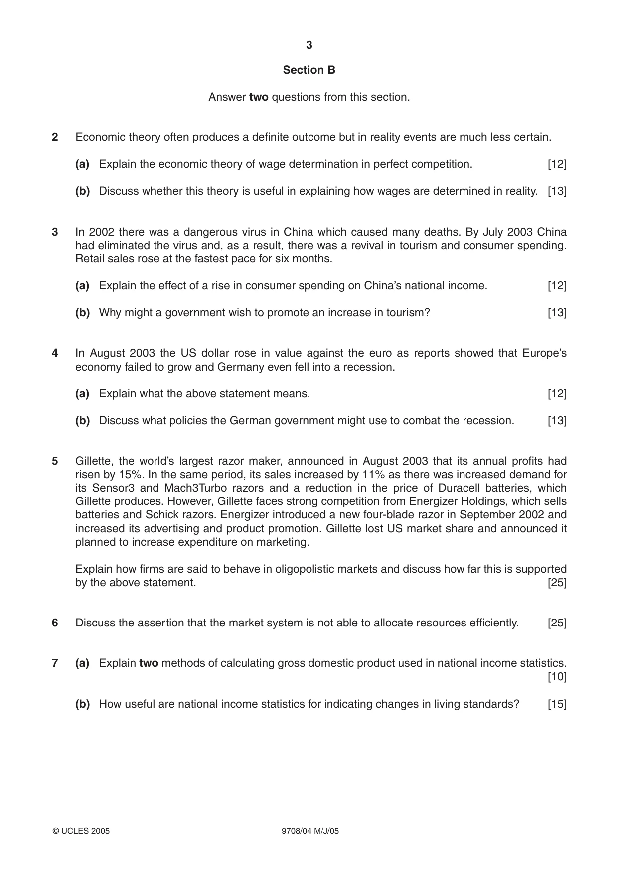 Cambridge A Level Economics 9708 2005 May/June Paper 4 · Variant 1 question paper, page 3 of 4