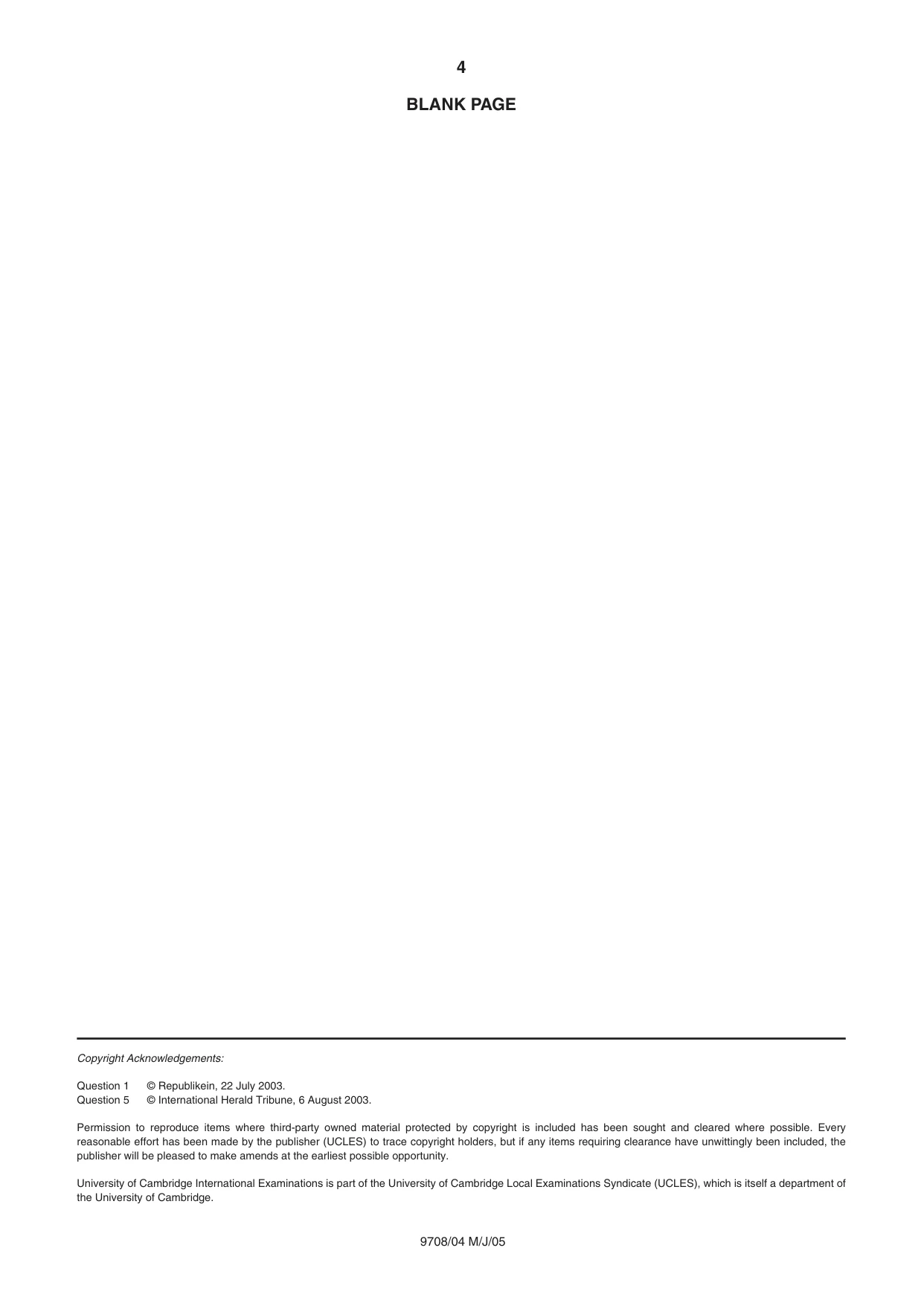 Cambridge A Level Economics 9708 2005 May/June Paper 4 · Variant 1 question paper, page 4 of 4