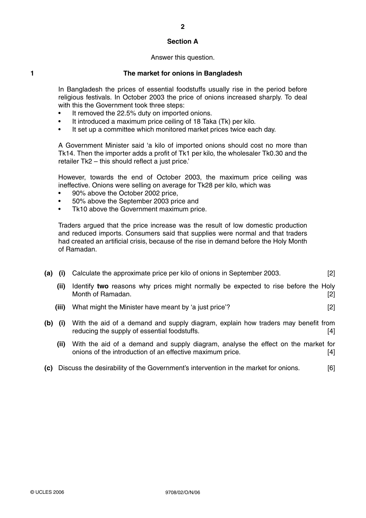 Cambridge A Level Economics 9708 2006 Oct/Nov Paper 2 · Variant 1 question paper, page 2 of 4