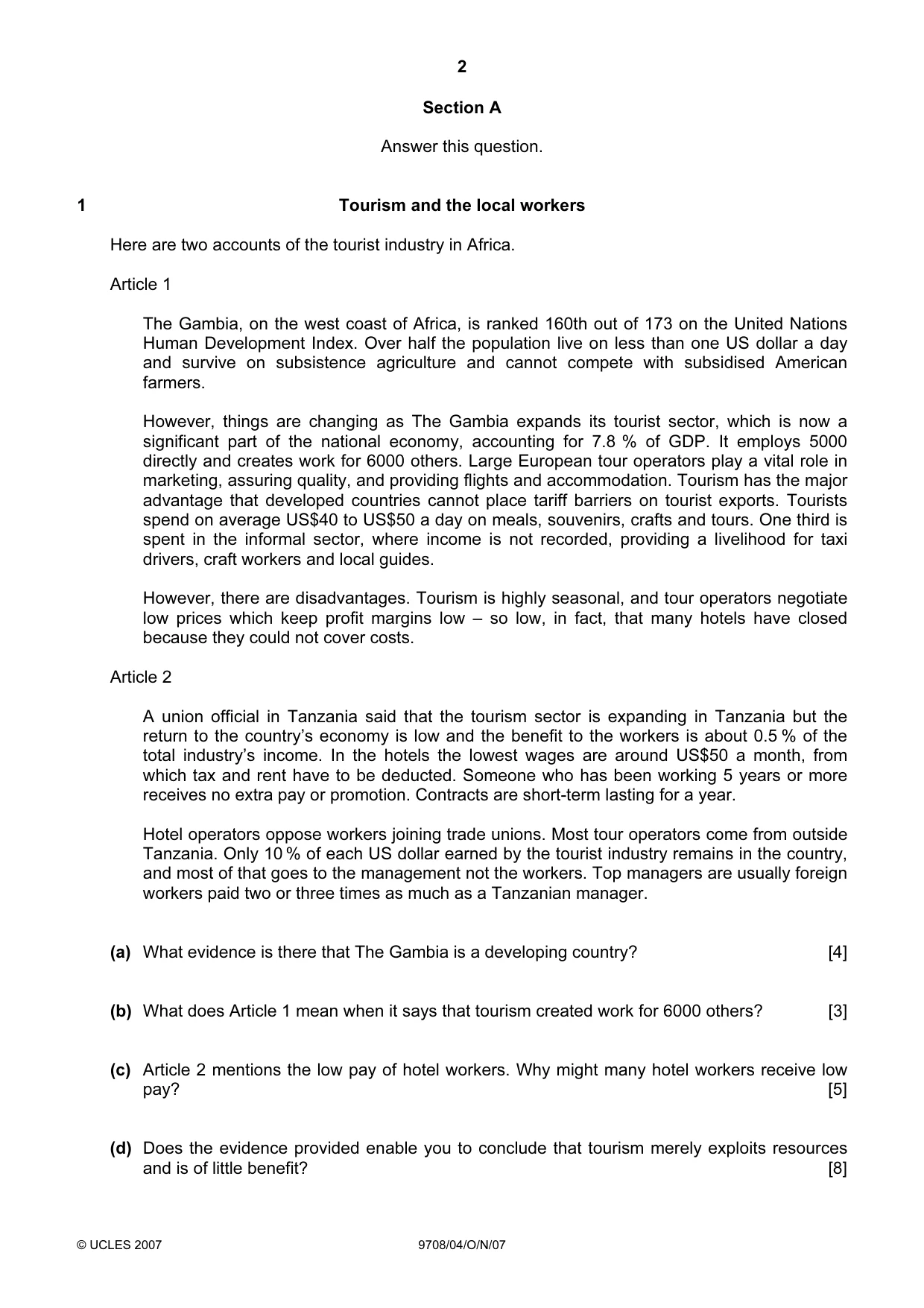 Cambridge A Level Economics 9708 2007 Oct/Nov Paper 4 · Variant 1 question paper, page 2 of 4