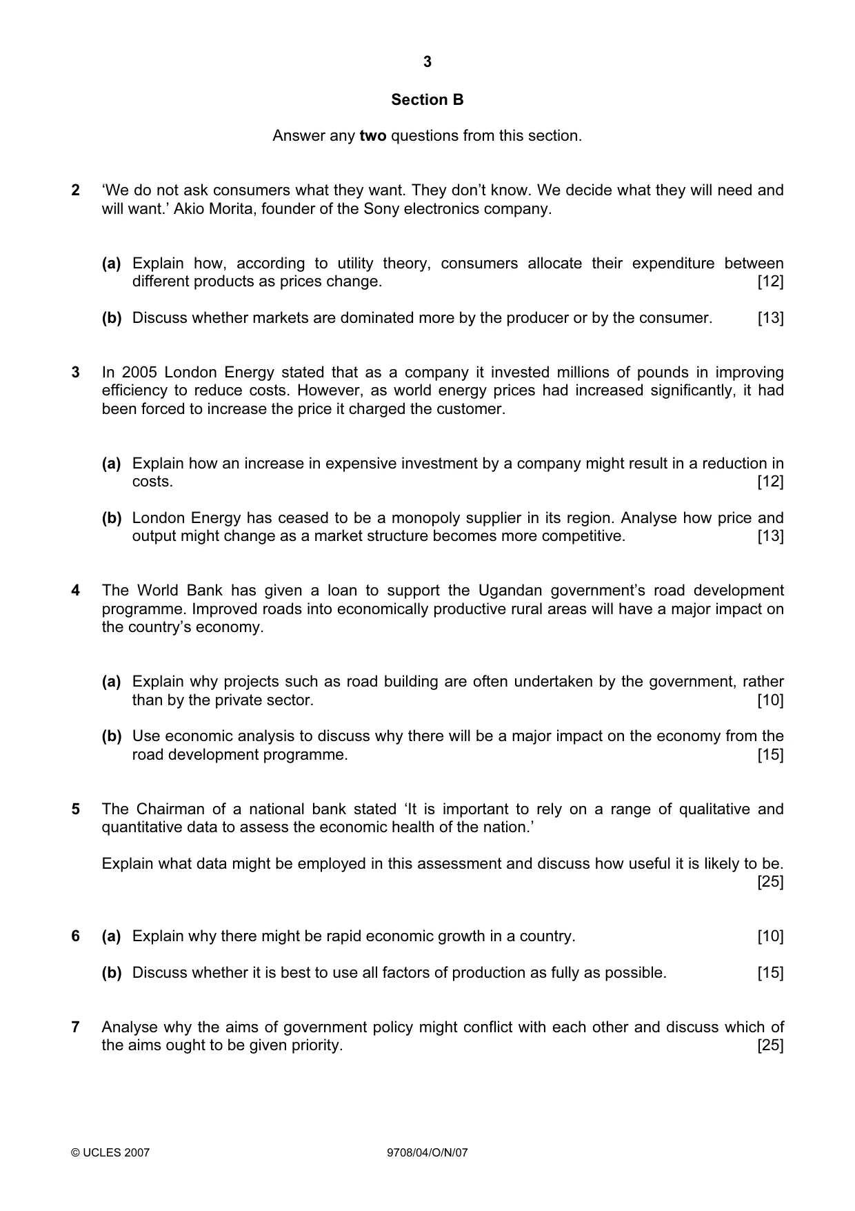 Cambridge A Level Economics 9708 2007 Oct/Nov Paper 4 · Variant 1 question paper, page 3 of 4