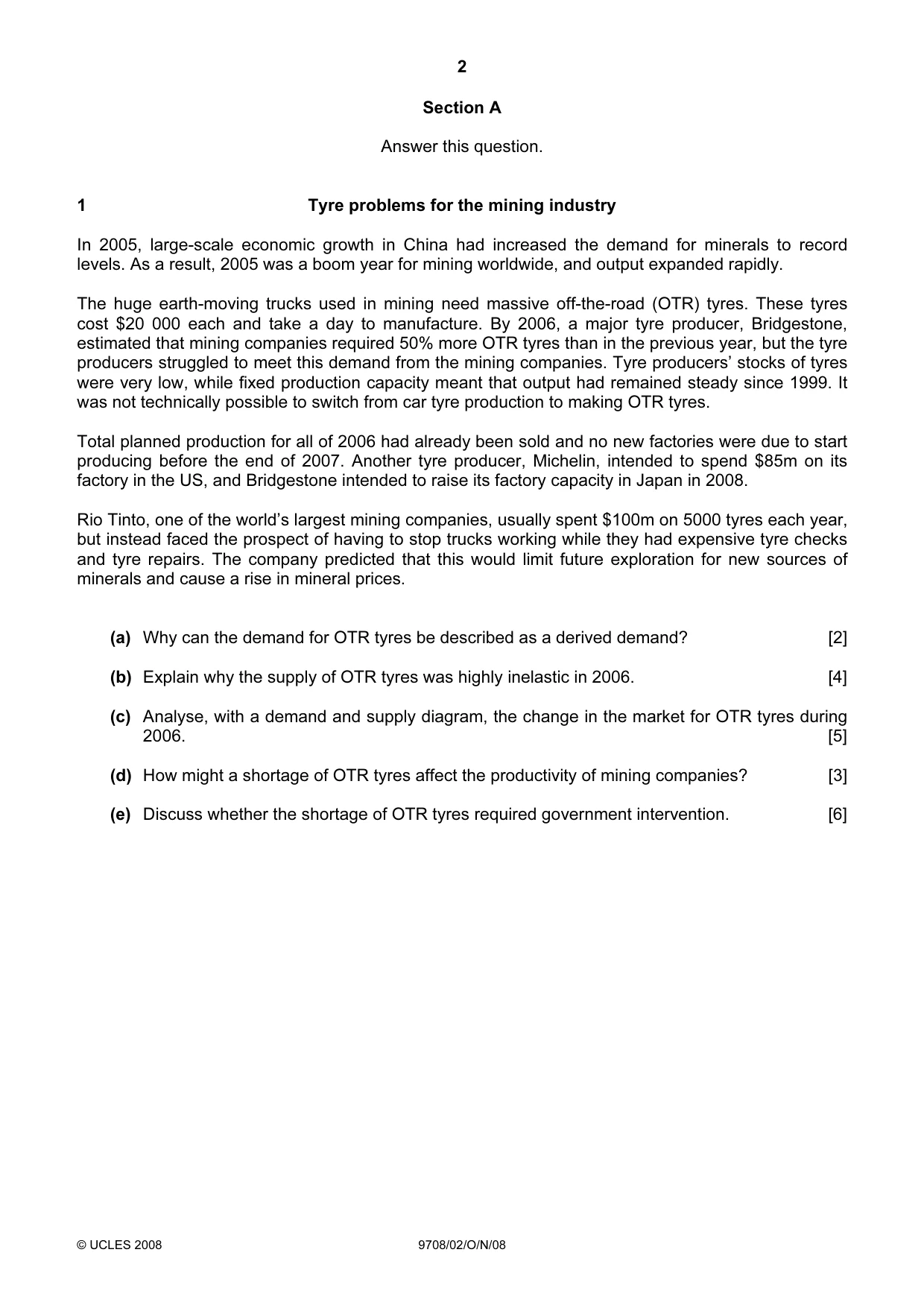 Cambridge A Level Economics 9708 2008 Oct/Nov Paper 2 · Variant 1 question paper, page 2 of 4