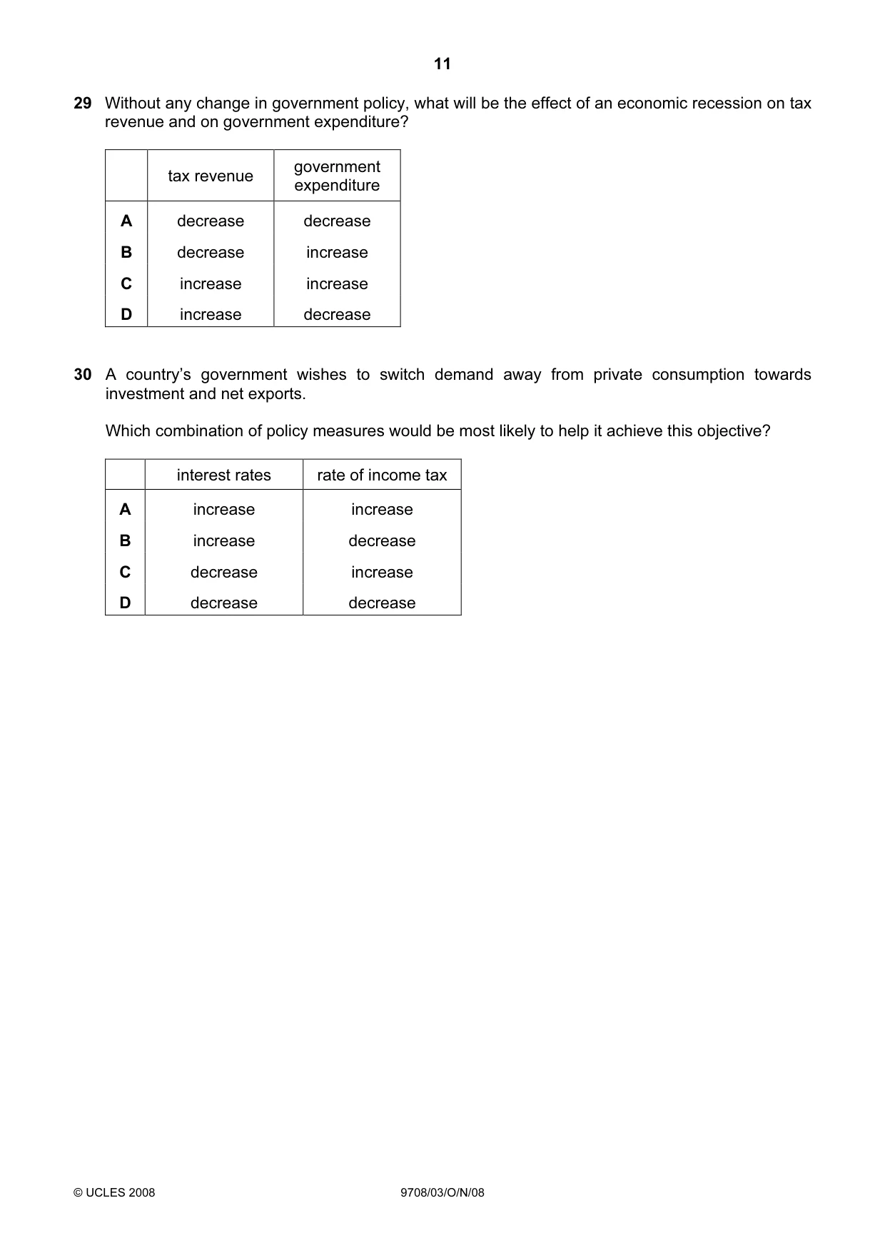 Cambridge A Level Economics 9708 2008 Oct/Nov Paper 3 · Variant 1 question paper, page 11 of 12