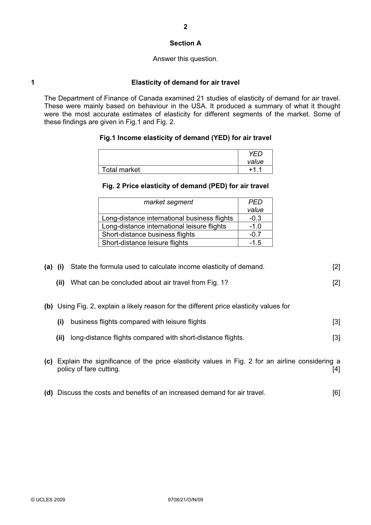 Cambridge A Level Economics 9708 2009 Oct/Nov Paper 2 · Variant 1 question paper, page 2 of 4