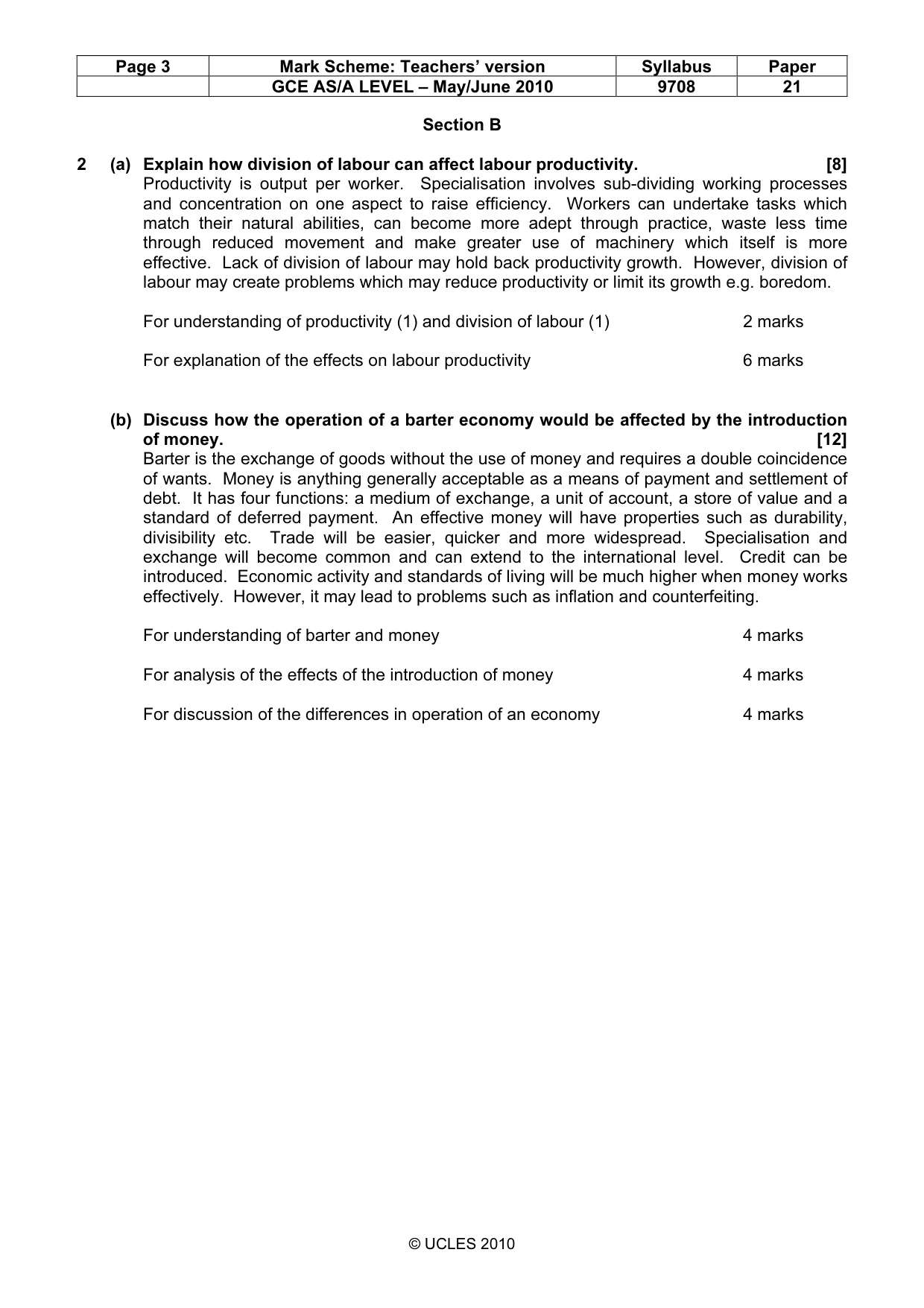 Mark scheme, page 3 of 5