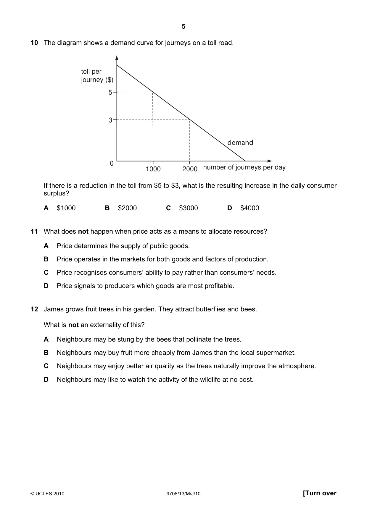 Cambridge A Level Economics 9708 2010 May/June Paper 1 · Variant 3 question paper, page 5 of 12