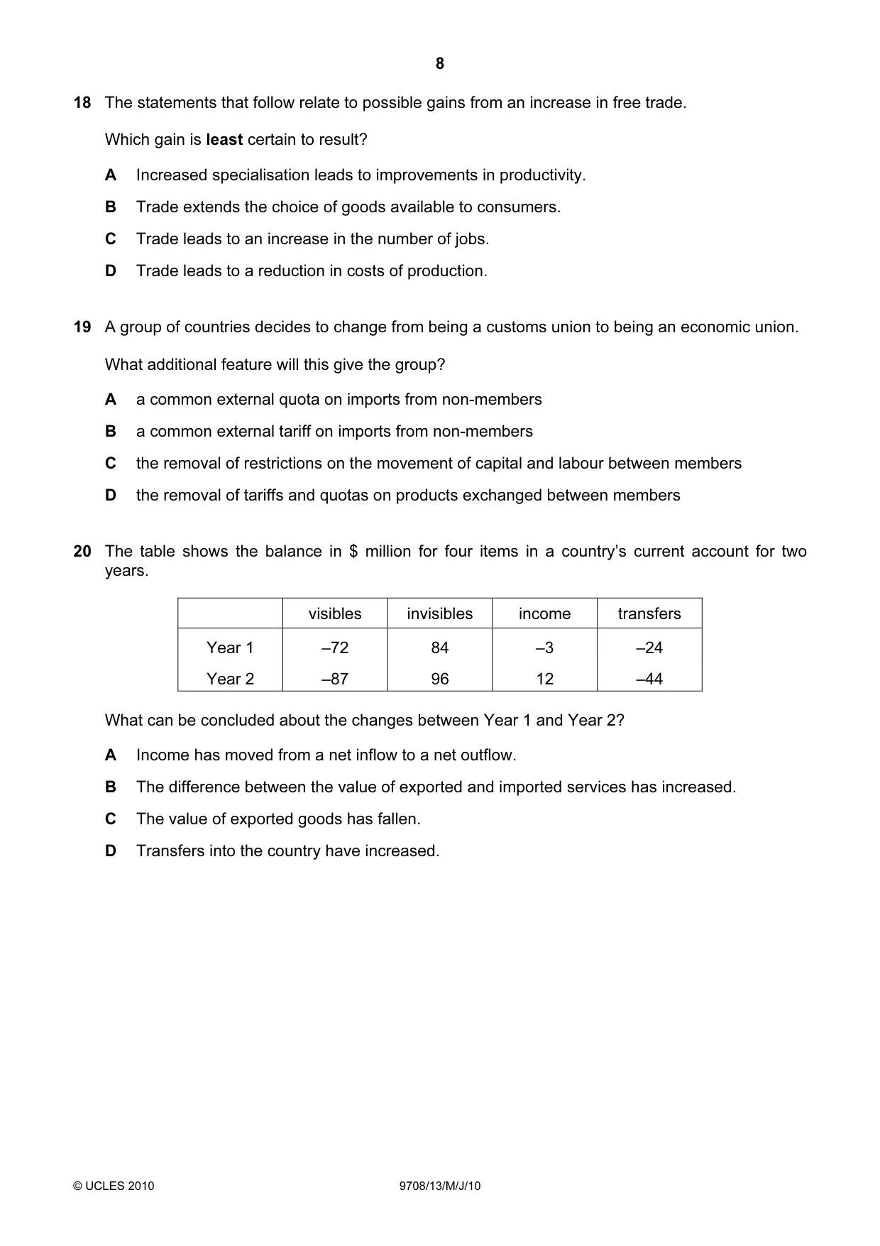 Cambridge A Level Economics 9708 2010 May/June Paper 1 · Variant 3 question paper, page 8 of 12