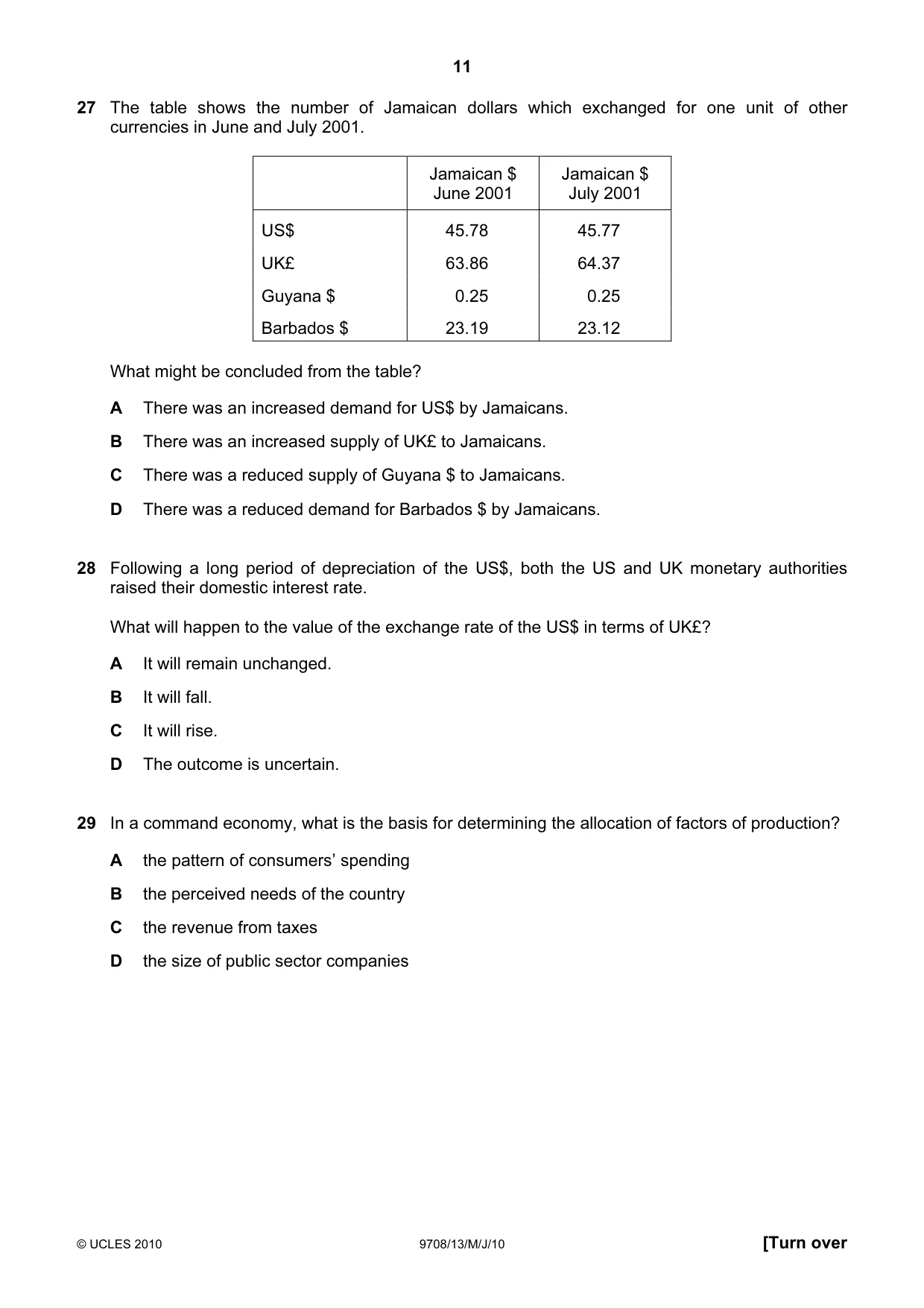 Cambridge A Level Economics 9708 2010 May/June Paper 1 · Variant 3 question paper, page 11 of 12
