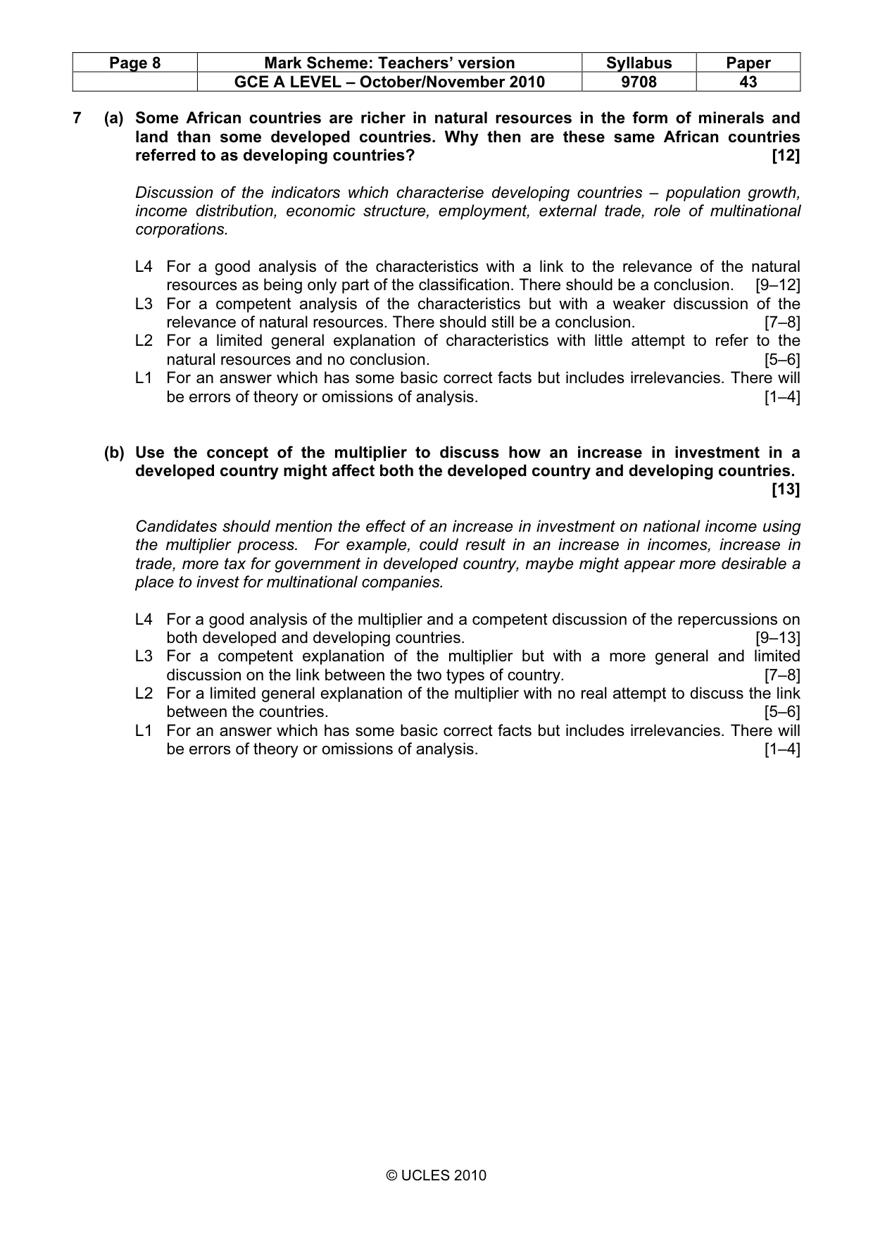Mark scheme, page 8 of 8