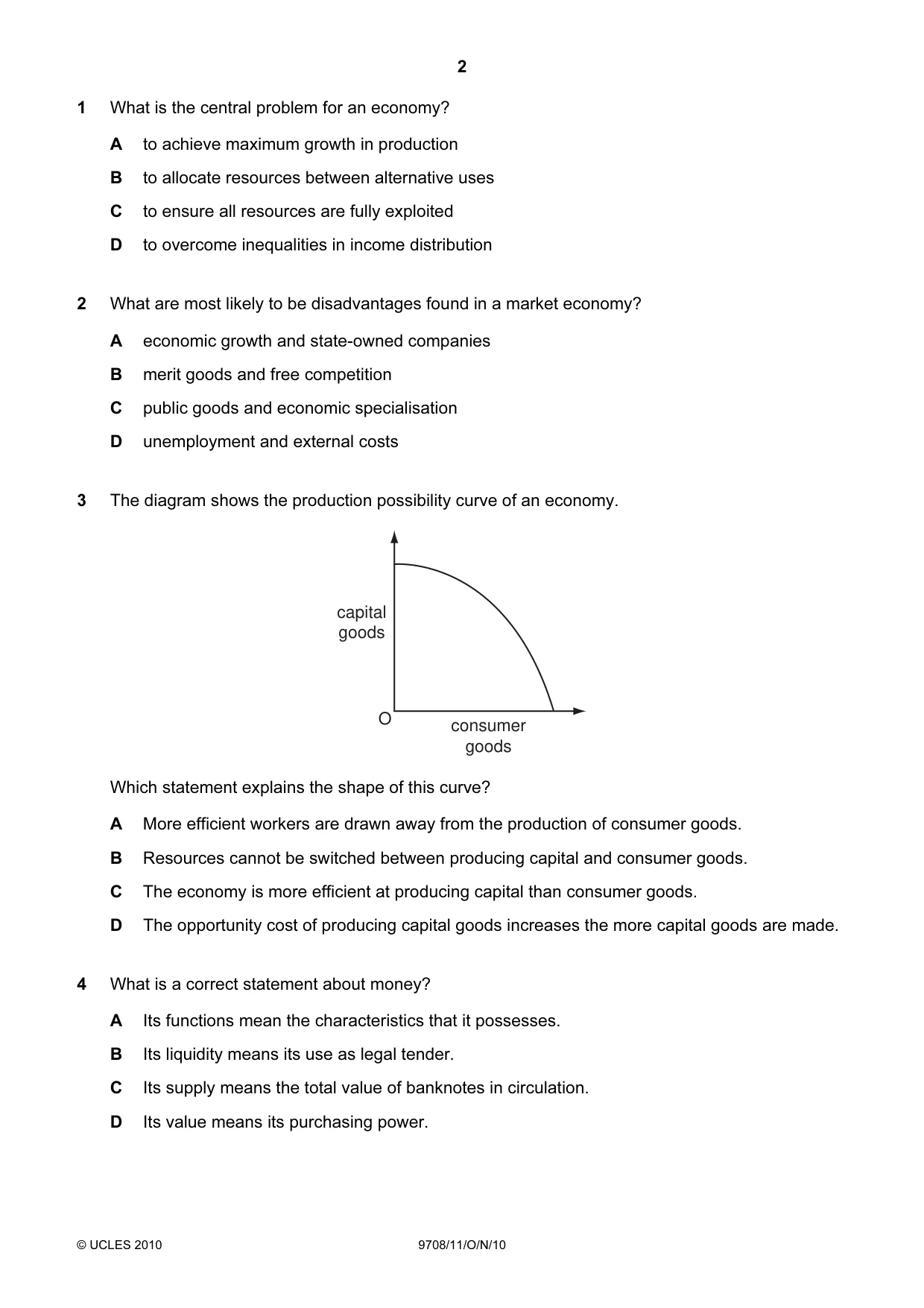 Cambridge A Level Economics 9708 2010 Oct/Nov Paper 1 · Variant 1 question paper, page 2 of 12