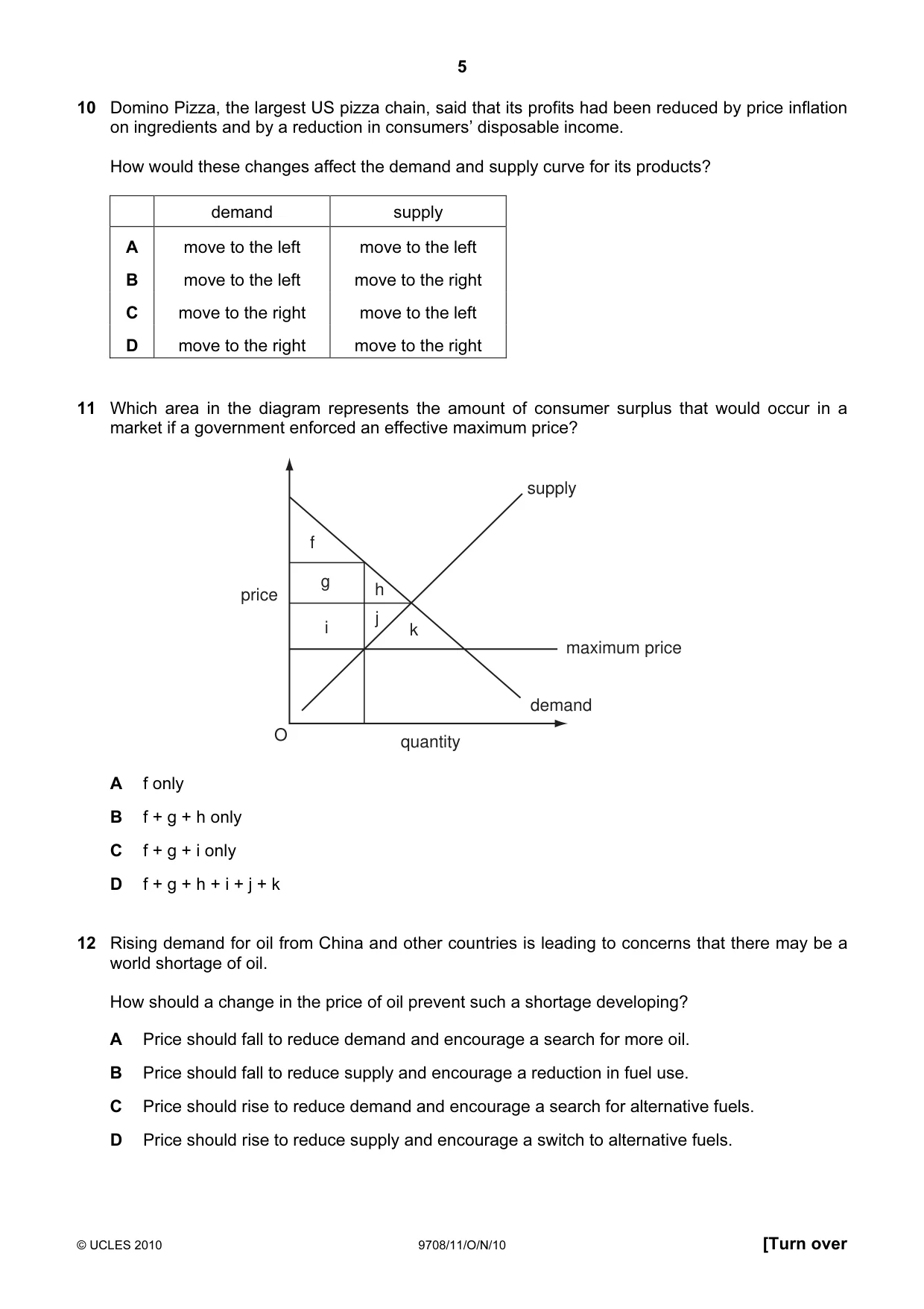 Cambridge A Level Economics 9708 2010 Oct/Nov Paper 1 · Variant 1 question paper, page 5 of 12
