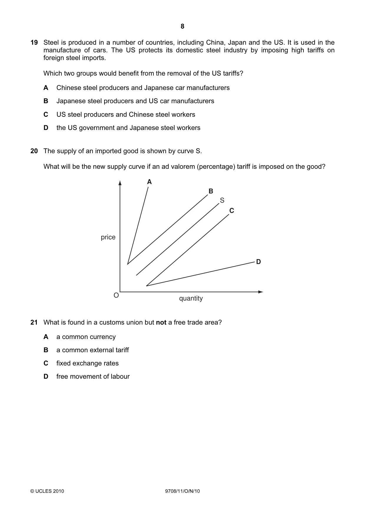 Cambridge A Level Economics 9708 2010 Oct/Nov Paper 1 · Variant 1 question paper, page 8 of 12