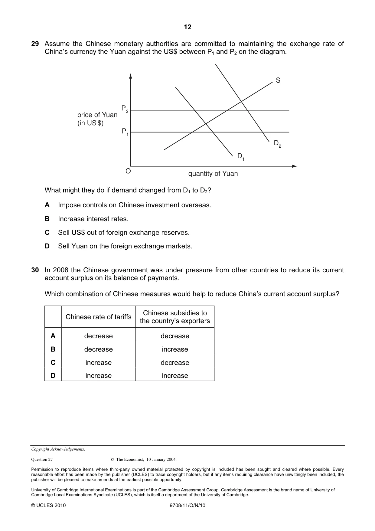 Cambridge A Level Economics 9708 2010 Oct/Nov Paper 1 · Variant 1 question paper, page 12 of 12