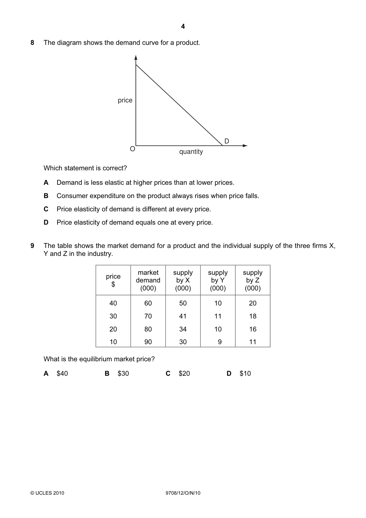 Cambridge A Level Economics 9708 2010 Oct/Nov Paper 1 · Variant 2 question paper, page 4 of 12