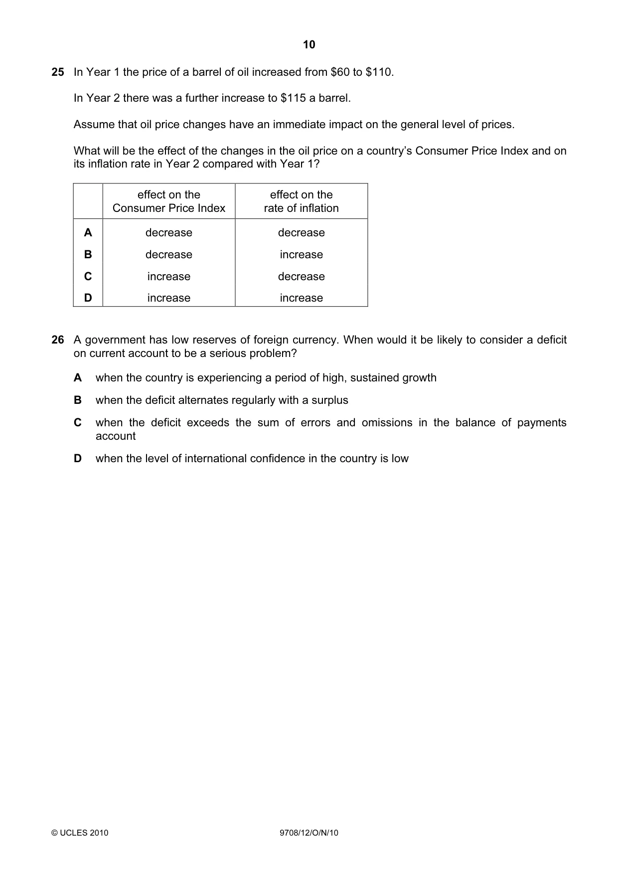 Cambridge A Level Economics 9708 2010 Oct/Nov Paper 1 · Variant 2 question paper, page 10 of 12