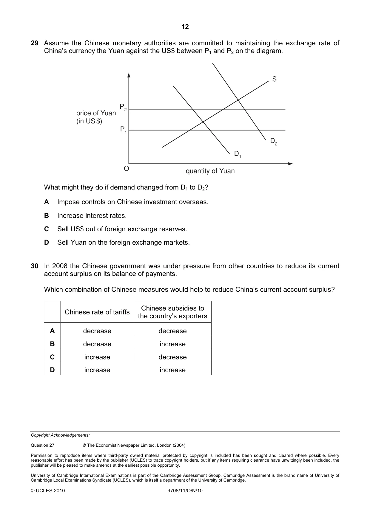 Cambridge A Level Economics 9708 2010 Oct/Nov Paper 1 · Variant 2 question paper, page 12 of 12