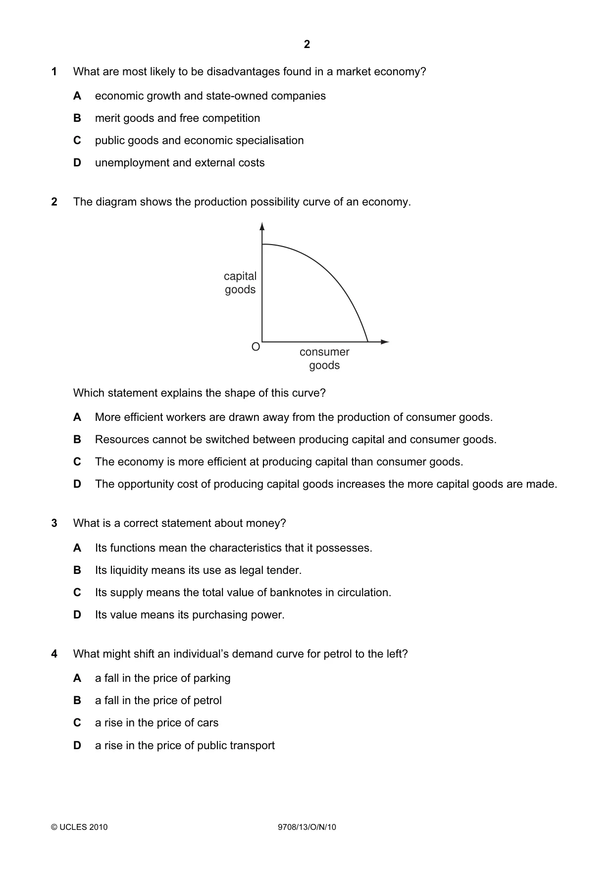 Cambridge A Level Economics 9708 2010 Oct/Nov Paper 1 · Variant 3 question paper, page 2 of 12