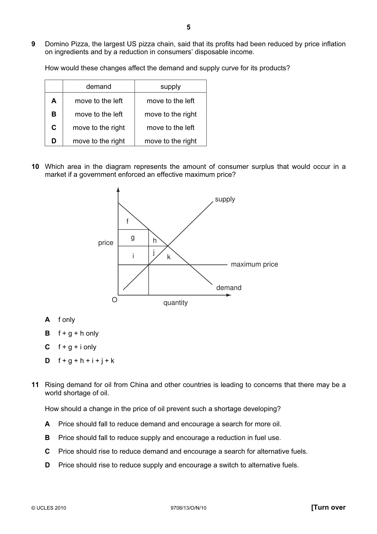 Cambridge A Level Economics 9708 2010 Oct/Nov Paper 1 · Variant 3 question paper, page 5 of 12
