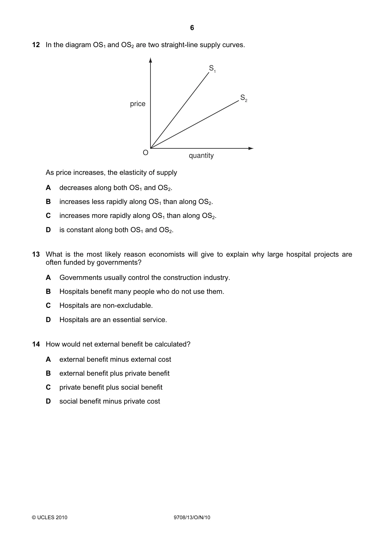 Cambridge A Level Economics 9708 2010 Oct/Nov Paper 1 · Variant 3 question paper, page 6 of 12