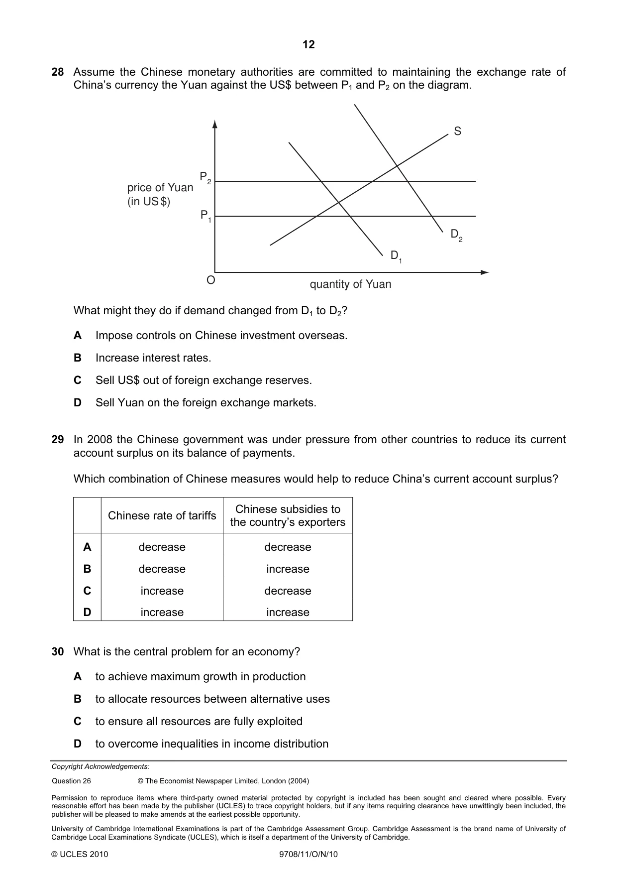 Cambridge A Level Economics 9708 2010 Oct/Nov Paper 1 · Variant 3 question paper, page 12 of 12